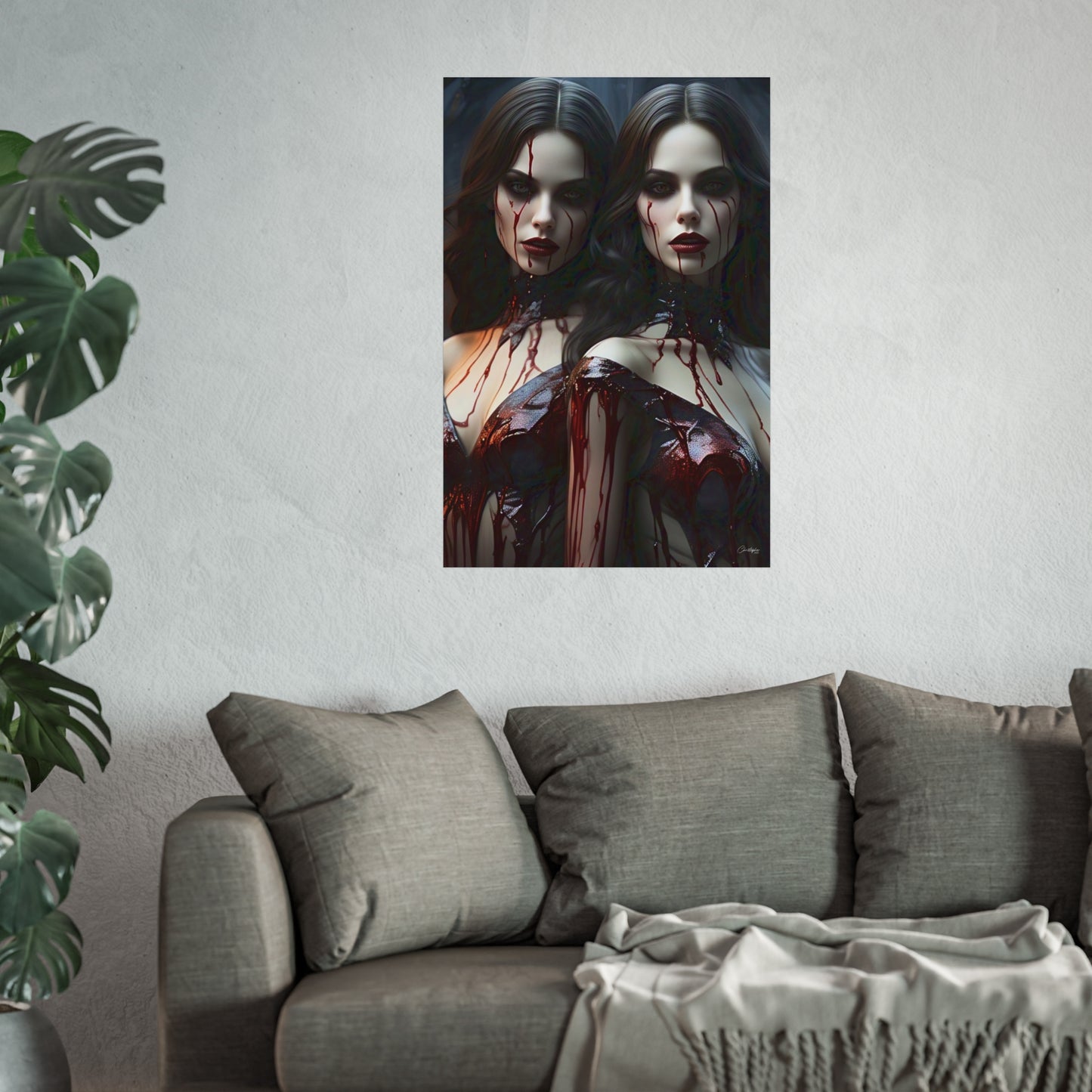 Vampire Sisters Fine Art Poster, Gothic Wall Art, Spooky Decor, Horror Home Decor, Blood Art Print, Dark Aesthetic Print