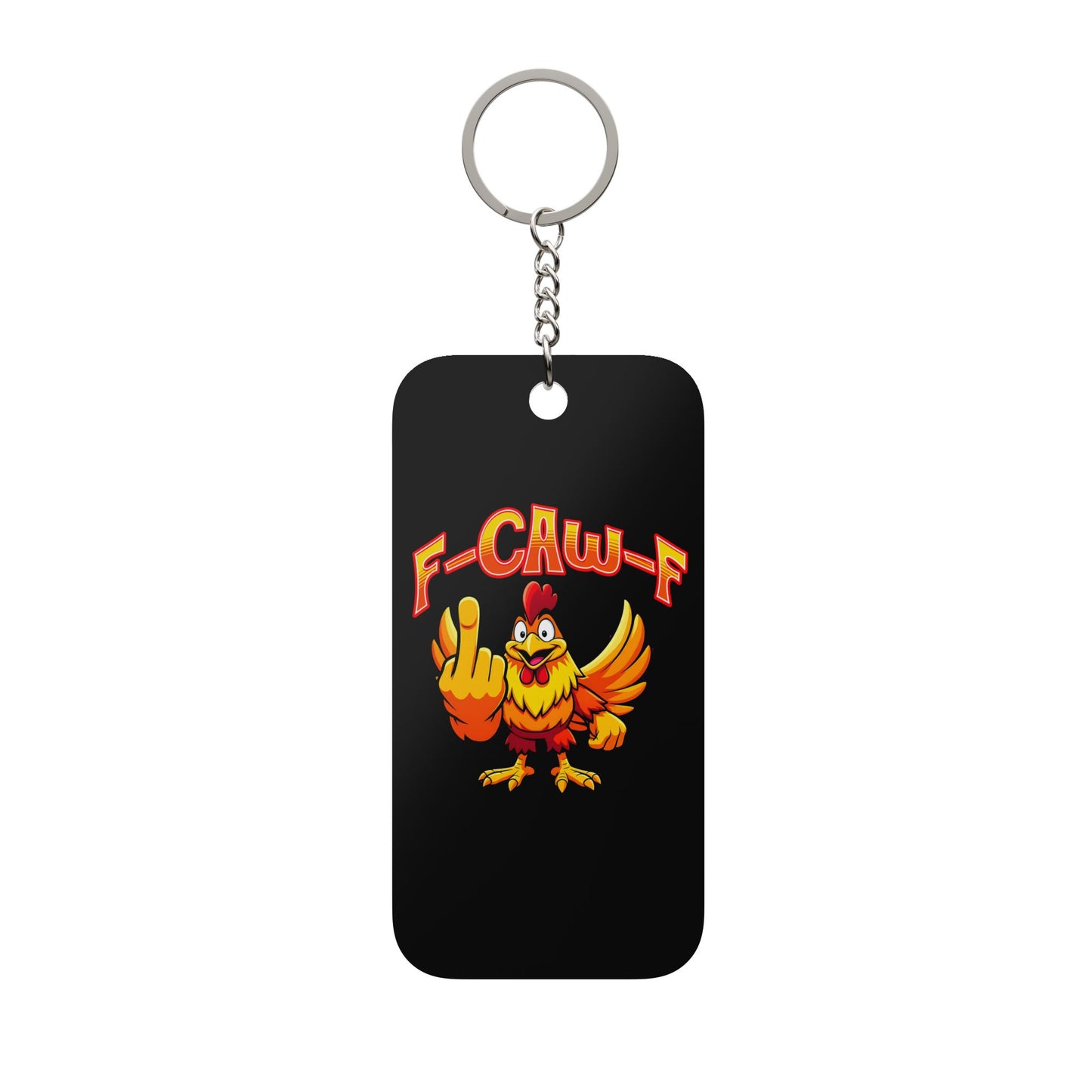 F-CHW-F Rooster Keychain Charm — Funny Chicken Graphic Double-Sided Keyring