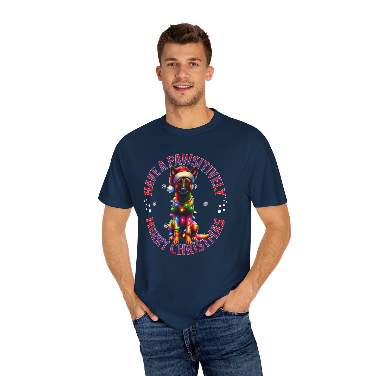 Christmas Malinois T-Shirt — "Have a Pawsitively Merry Christmas" Holiday Tee