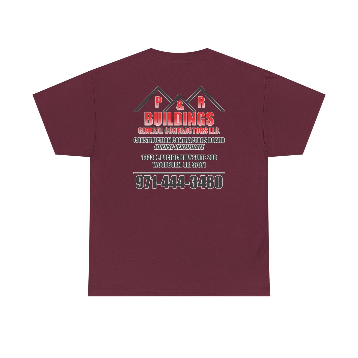 P&R BUILDINGS Logo Tee — Built Kings Contractor T‑Shirt (Phone & License Info on Back)