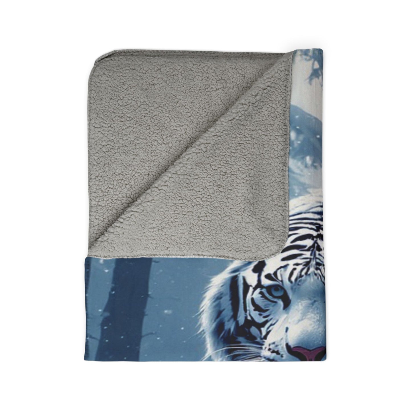 White Tiger Winter Fleece Sherpa Blanket — Cozy Snow Forest Throw