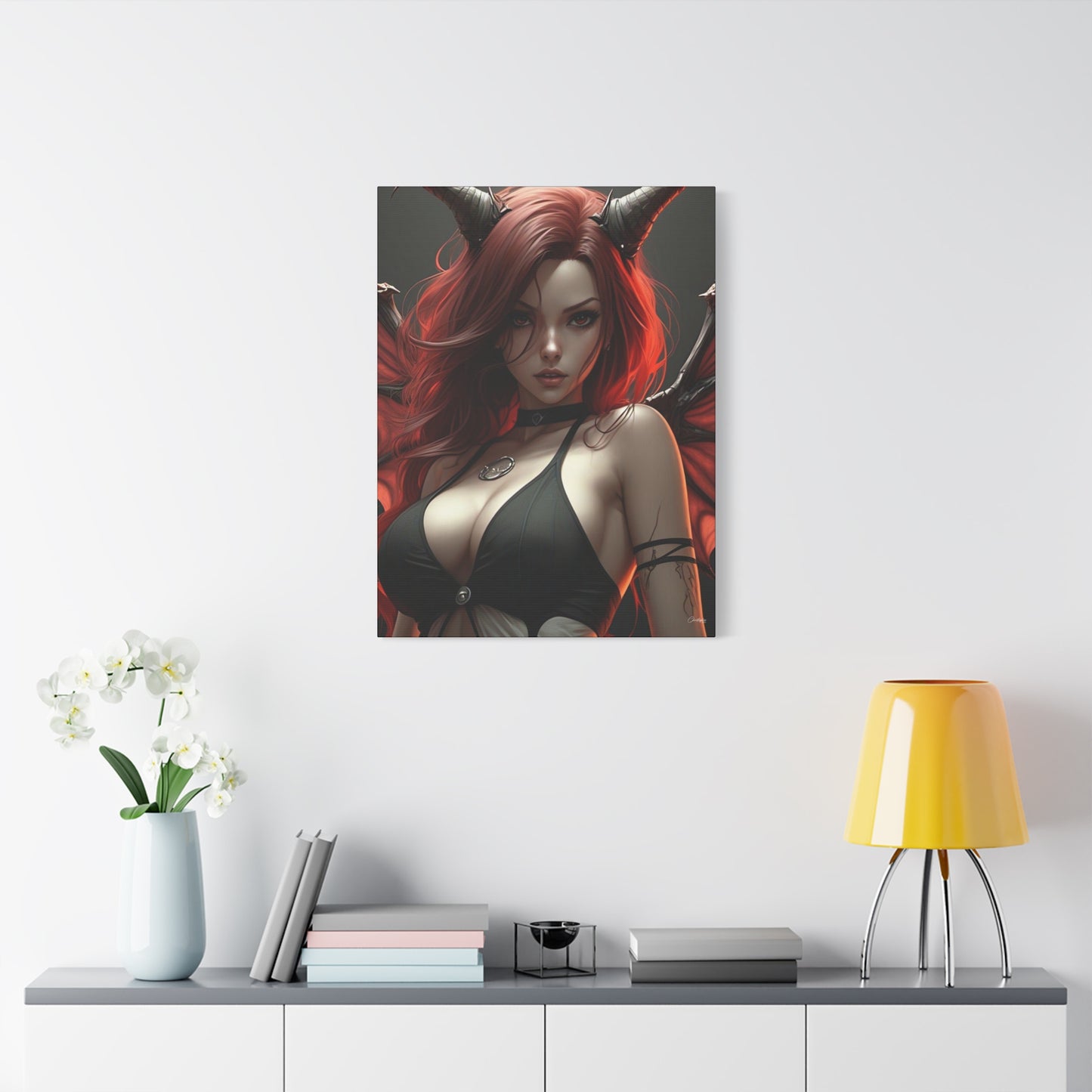 Gothic Fantasy Canvas Art, Demon Girl Wall Decor, Unique Home Decor, Gift for Her, Halloween or Birthday Gift