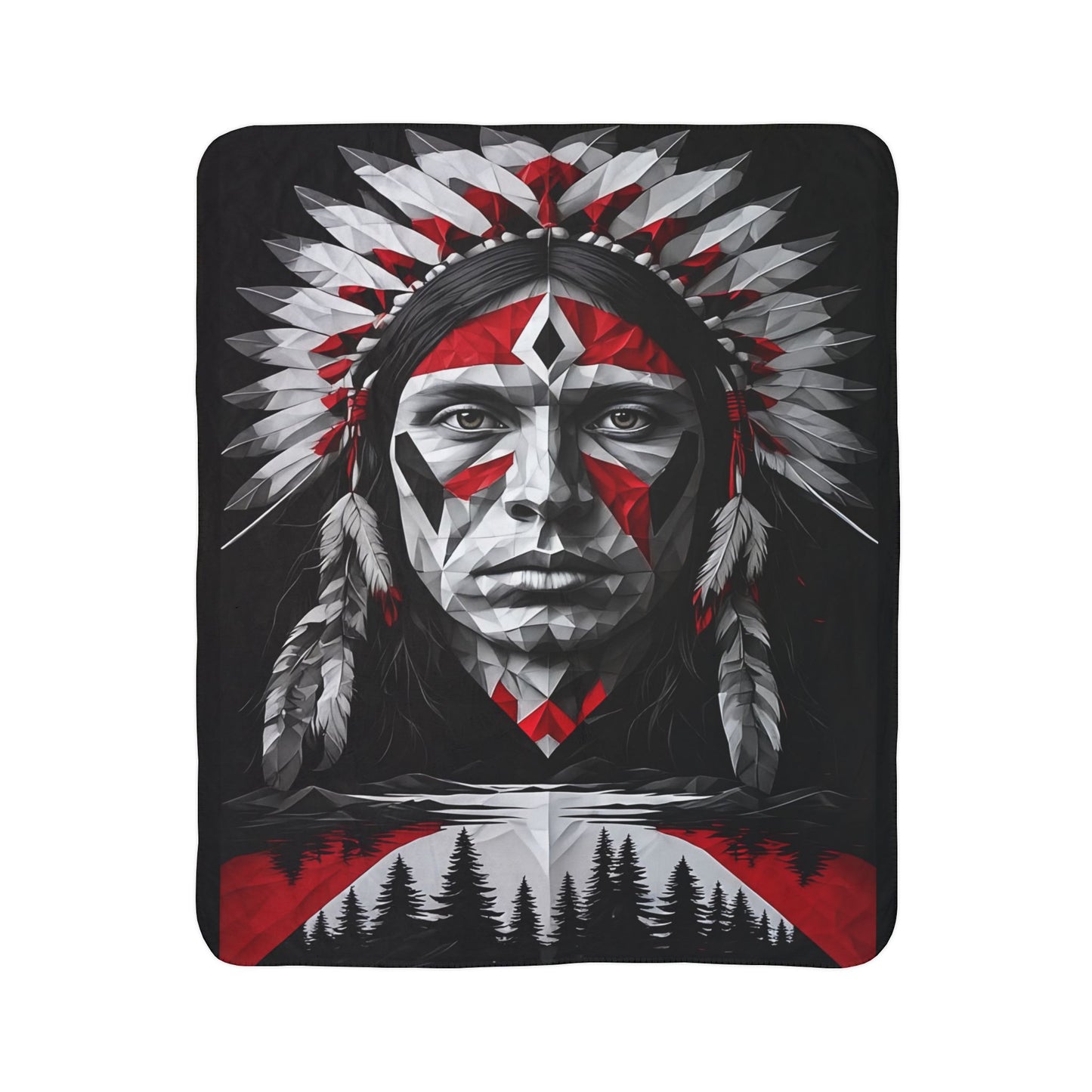 Tribal Chief Fleece Blanket – Native Headdress Graphic Sherpa Throw