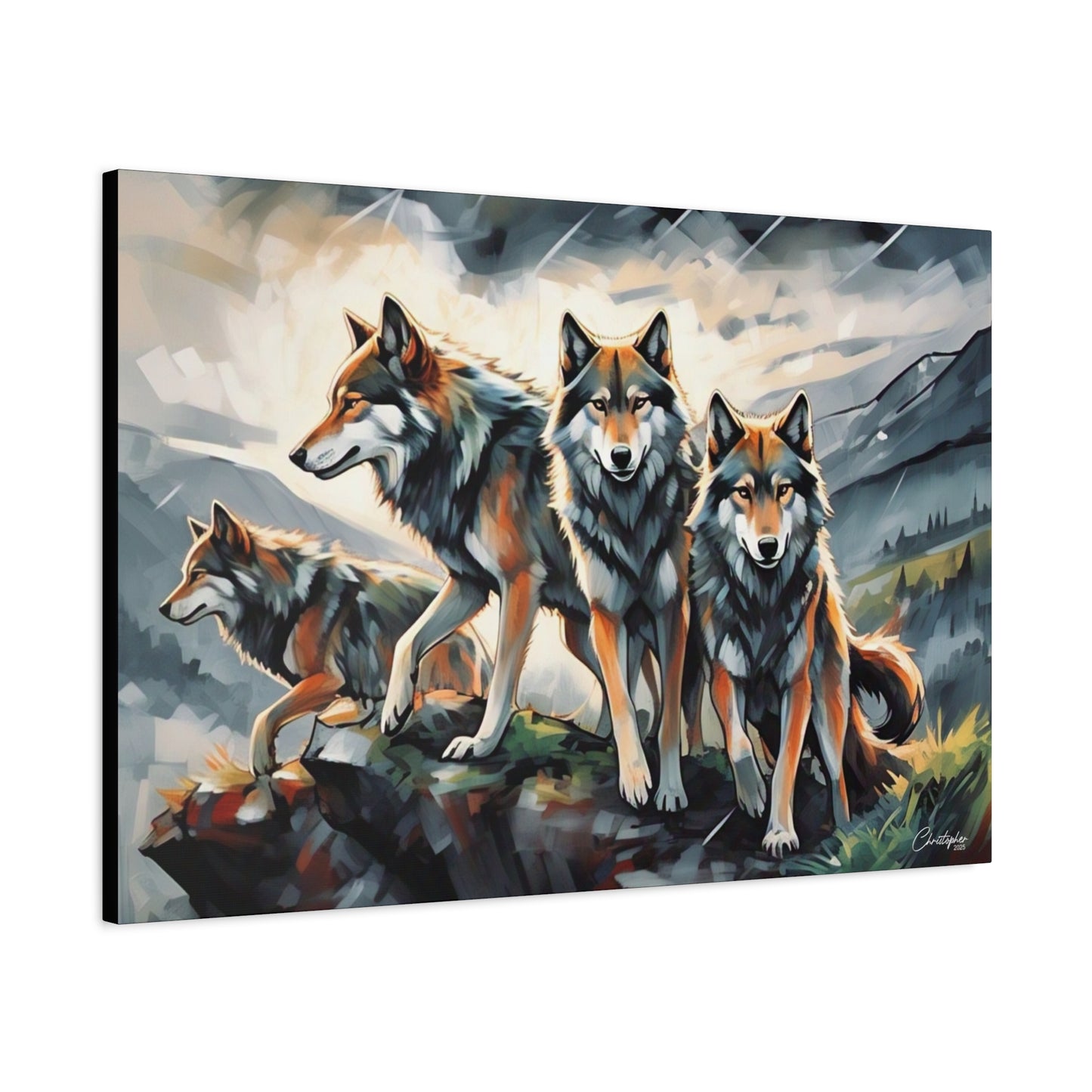 Wolf Family Matte Canvas Art, Home Decor, Animal Lovers Gift, Nature Wall Art, Wildlife Art Print, Outdoor Enthusiasts Decor