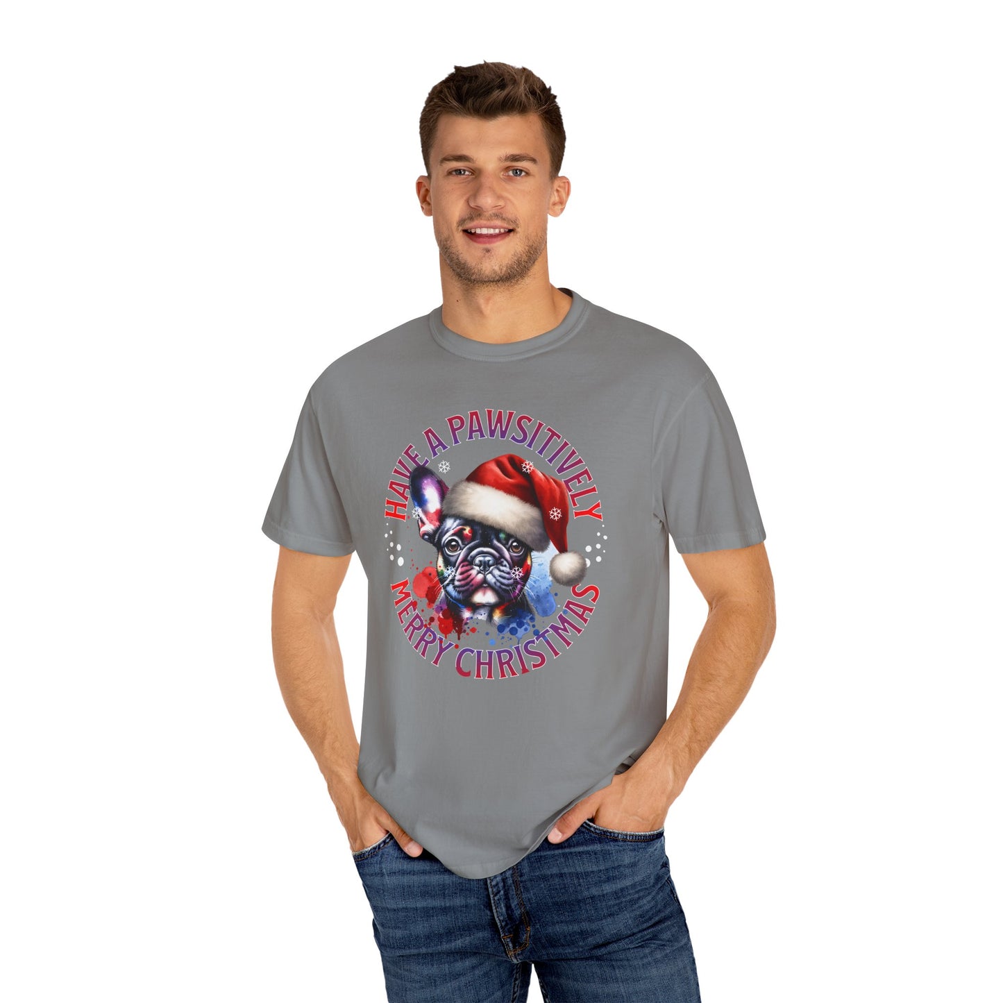 Christmas Dog T-Shirt — “Have a Pawsitively Merry Christmas” Cute French Bulldog Holiday Tee