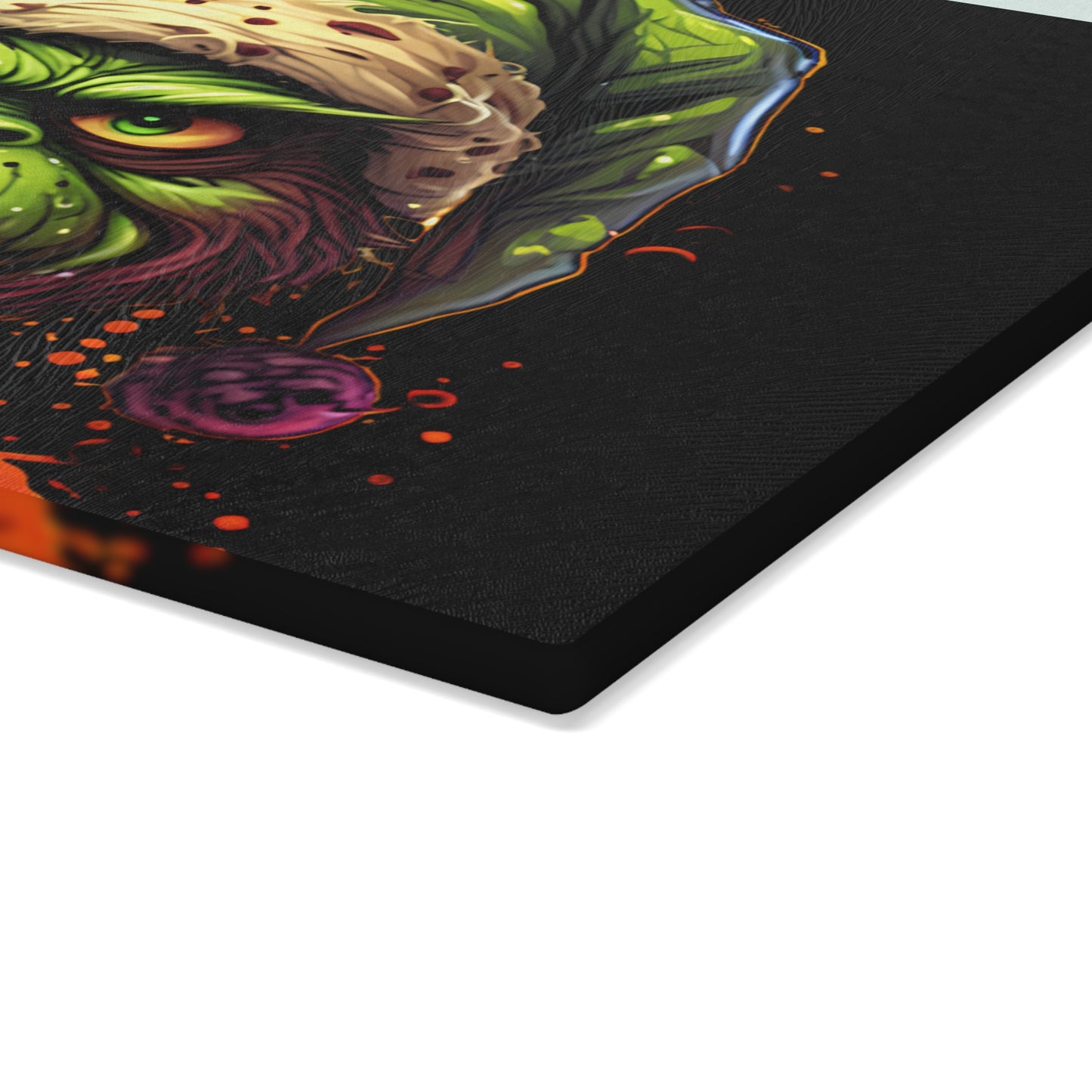 Glass Cutting Board — Grumpy Grinch Face Holiday Kitchen Decor