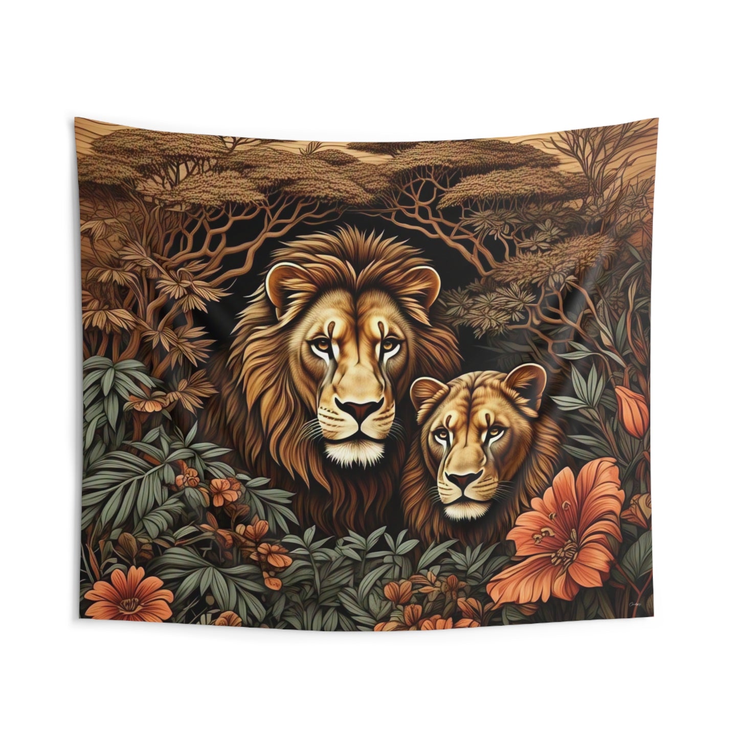Majestic Lion Couple Wall Tapestry, Animal Art Decor, Bohemian Wall Hanging, Jungle Themed Bedroom, Nature Inspired Gift