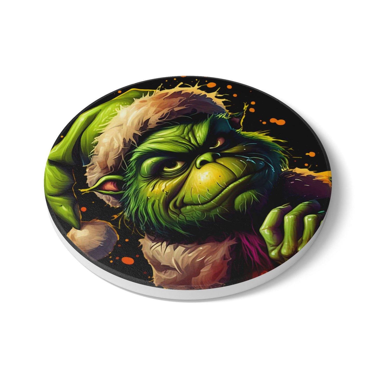 Grinch Santa Ceramic Coaster – Funny Christmas Holiday Drink Coaster