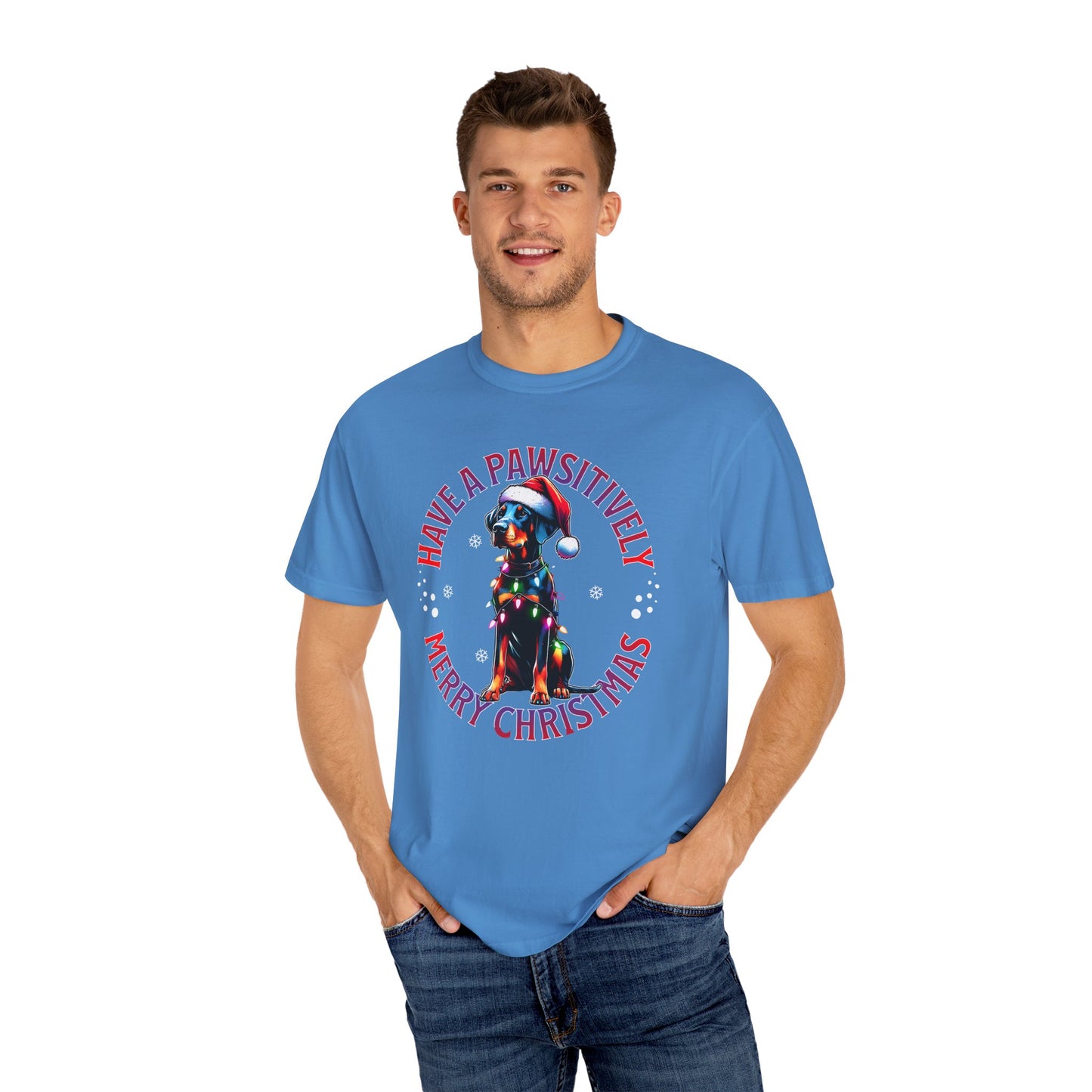 Christmas Dog T-Shirt  Doberman— "Have a Pawsitively Merry Christmas" Holiday Tee