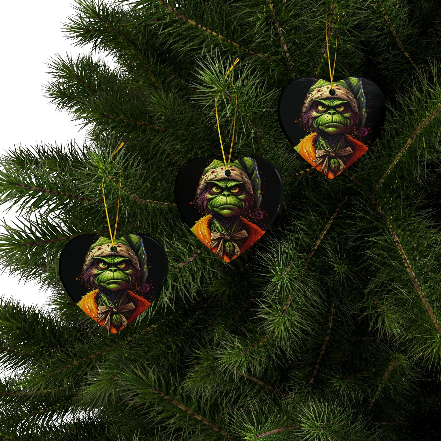 Grinch-Inspired Ceramic Ornament — Double-Sided Holiday Decoration