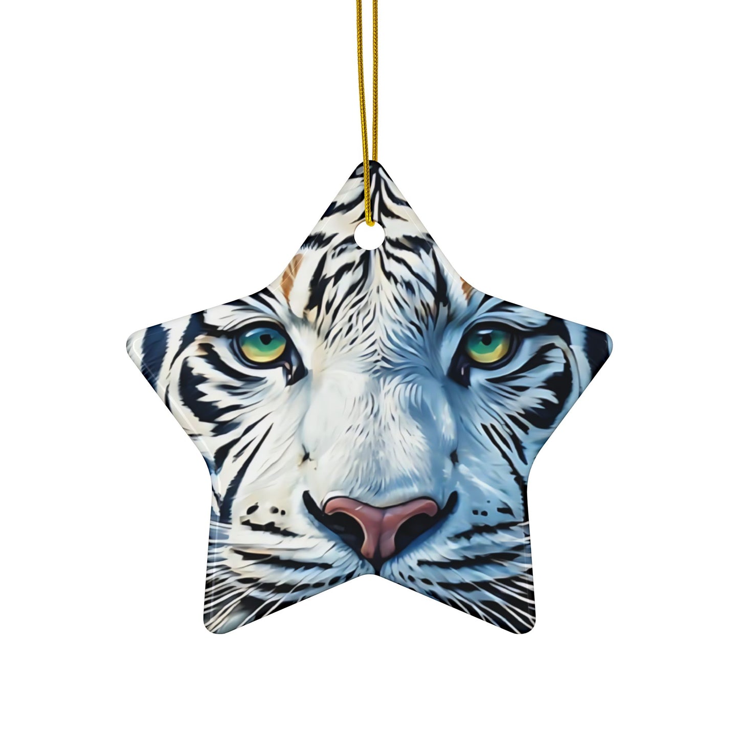 White Tiger Ceramic Ornament — Two-Sided Round Holiday Decoration