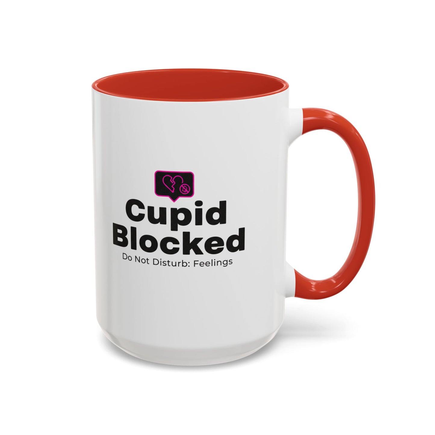 Cupid Blocked Accent Coffee Mug — 'Do Not Disturb: Feelings' Funny Anti-Valentine Gift