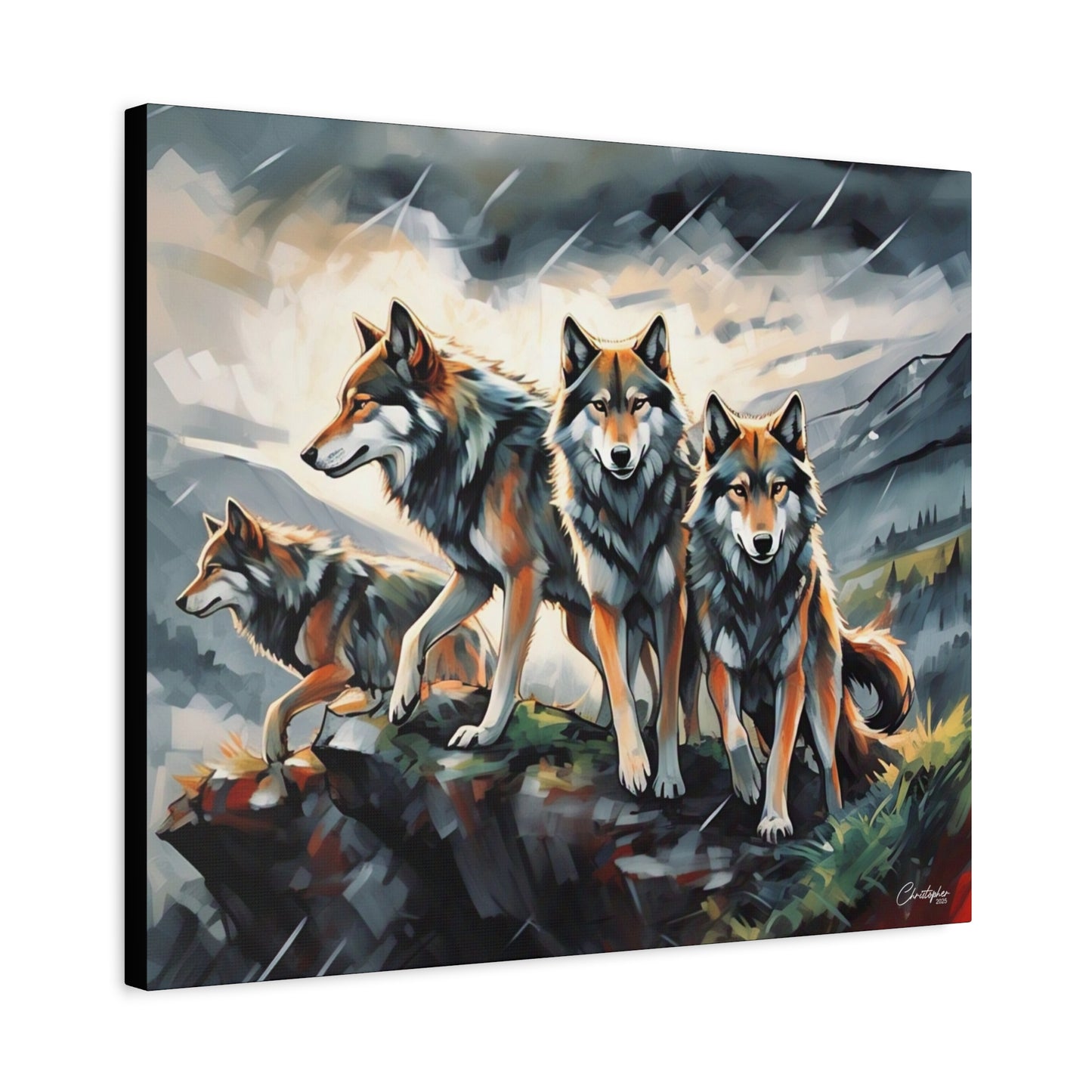 Wolf Family Matte Canvas Art, Home Decor, Animal Lovers Gift, Nature Wall Art, Wildlife Art Print, Outdoor Enthusiasts Decor