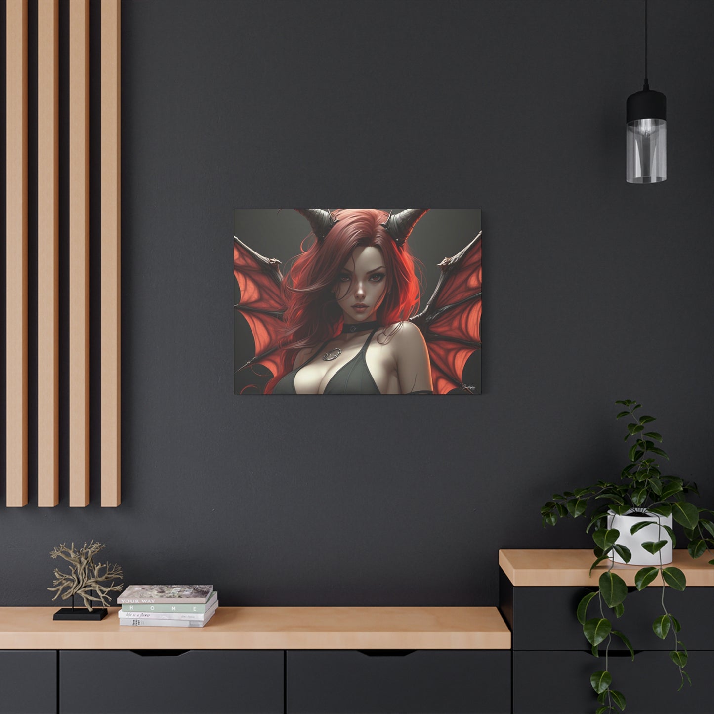 Gothic Fantasy Canvas Art, Demon Girl Wall Decor, Unique Home Decor, Gift for Her, Halloween or Birthday Gift