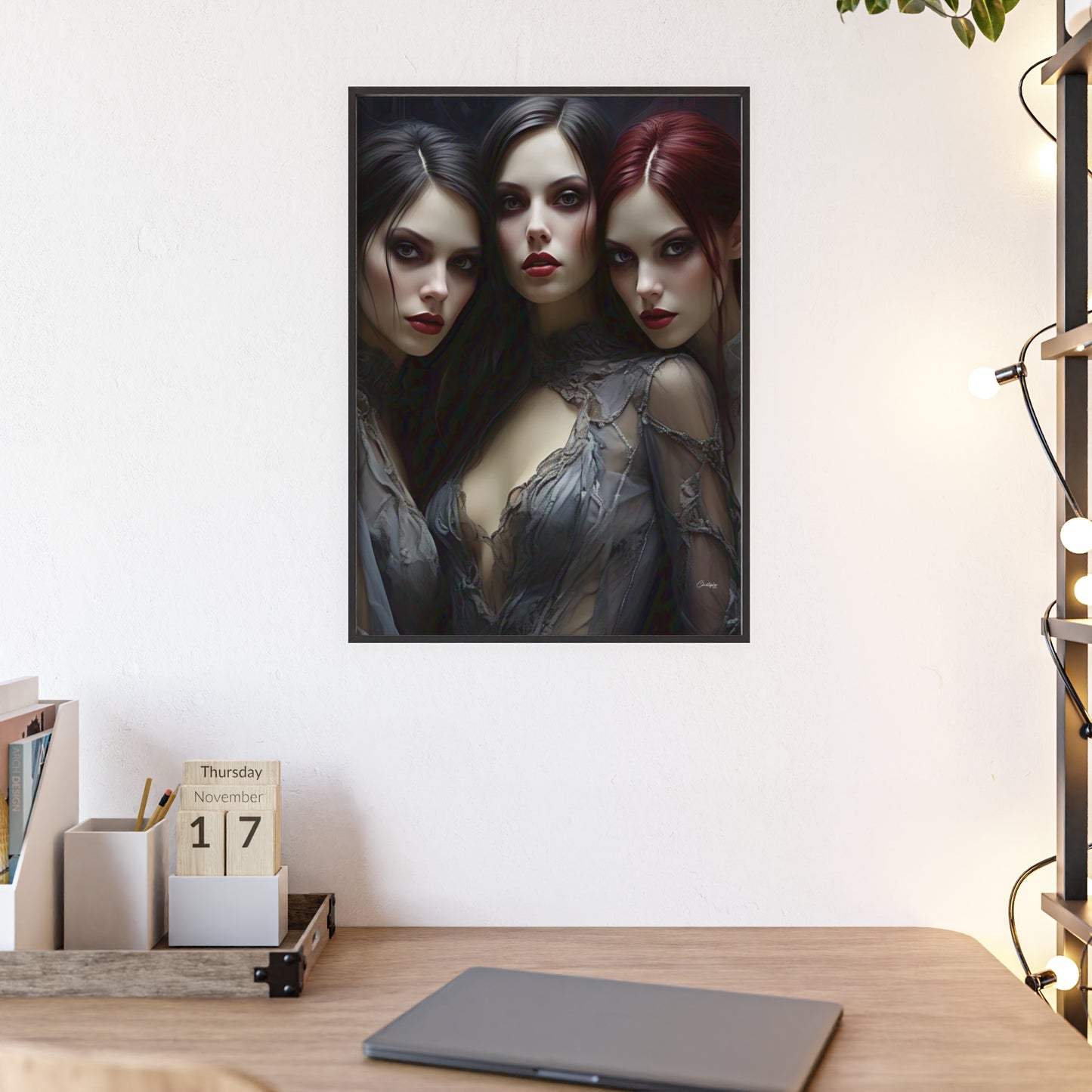 Eerie Fantasy Art Posters with Wooden Frame, Gothic Home Decor, Unique Wall Art, Gift for Art Lovers, Halloween Decoration, Witchy Style