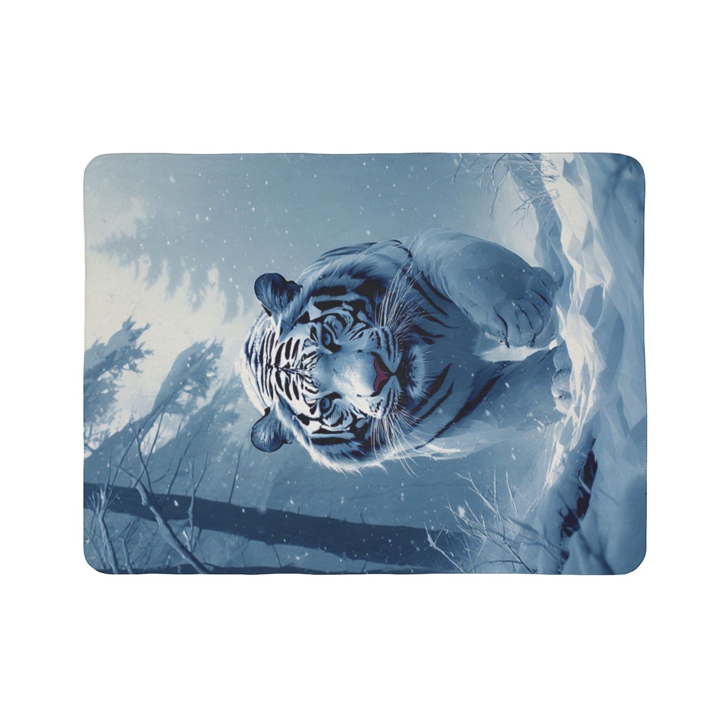 White Tiger Winter Fleece Sherpa Blanket — Cozy Snow Forest Throw