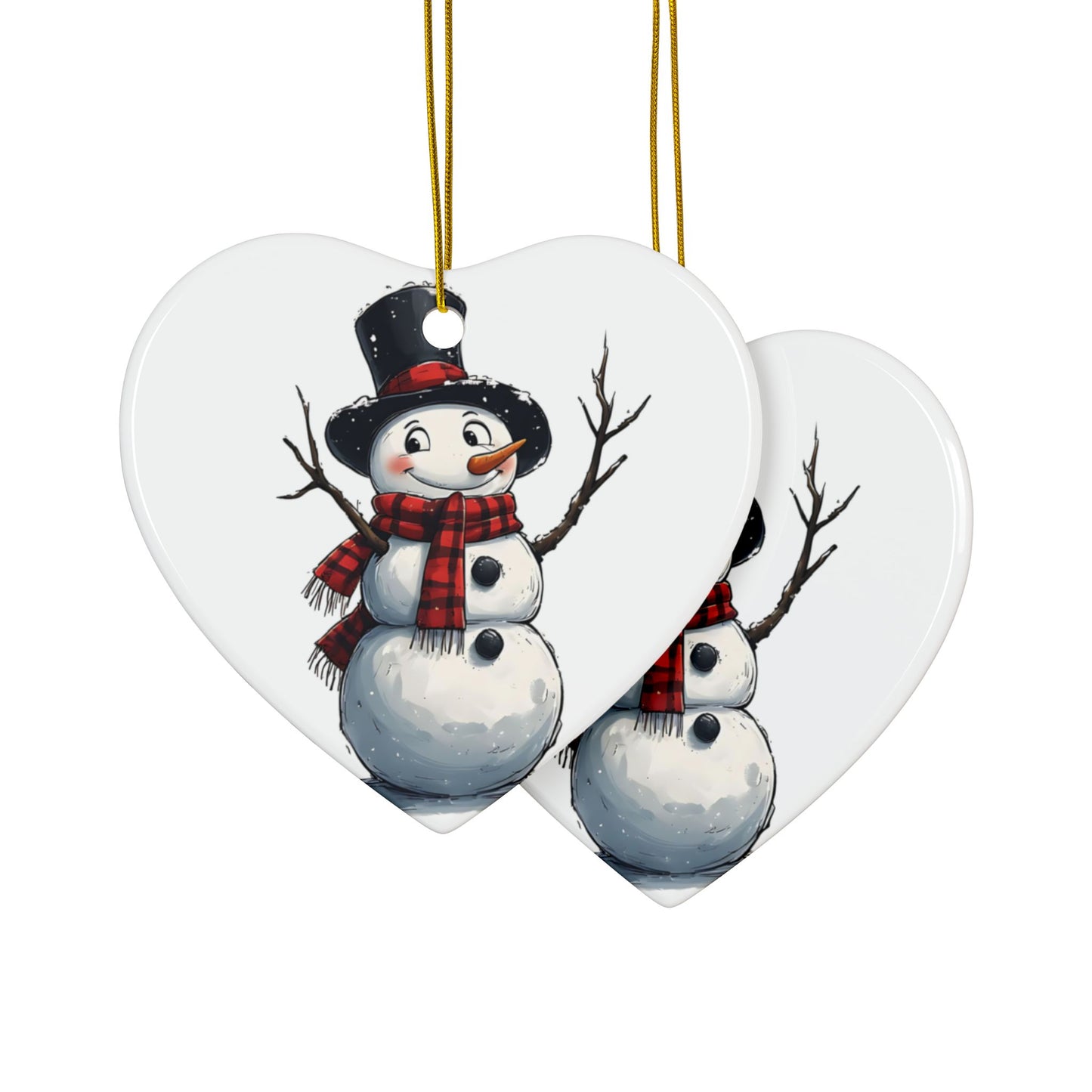 Snowman Ceramic Ornament — Cute 2-Sided Christmas Tree Decoration