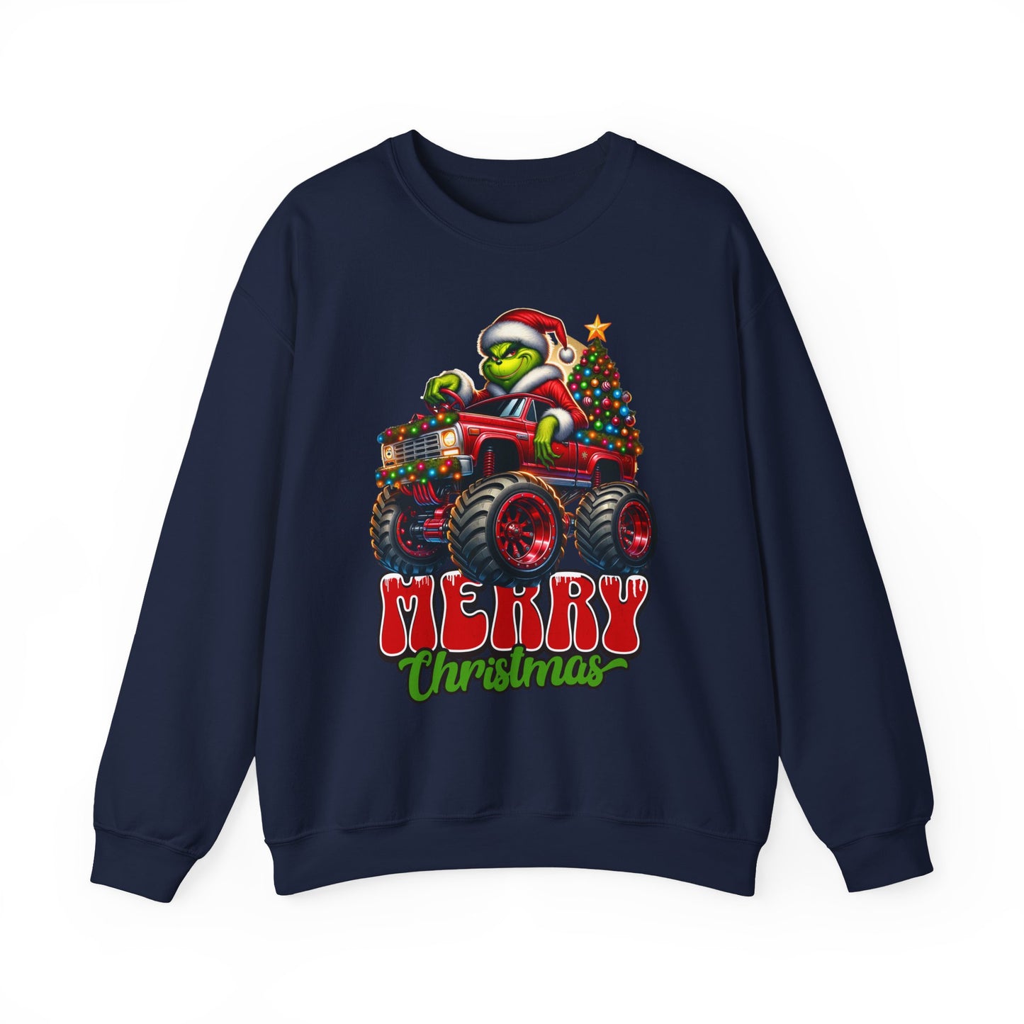 Christmas Monster Truck Sweatshirt — 'Merry Christmas' Grinch Driver Design