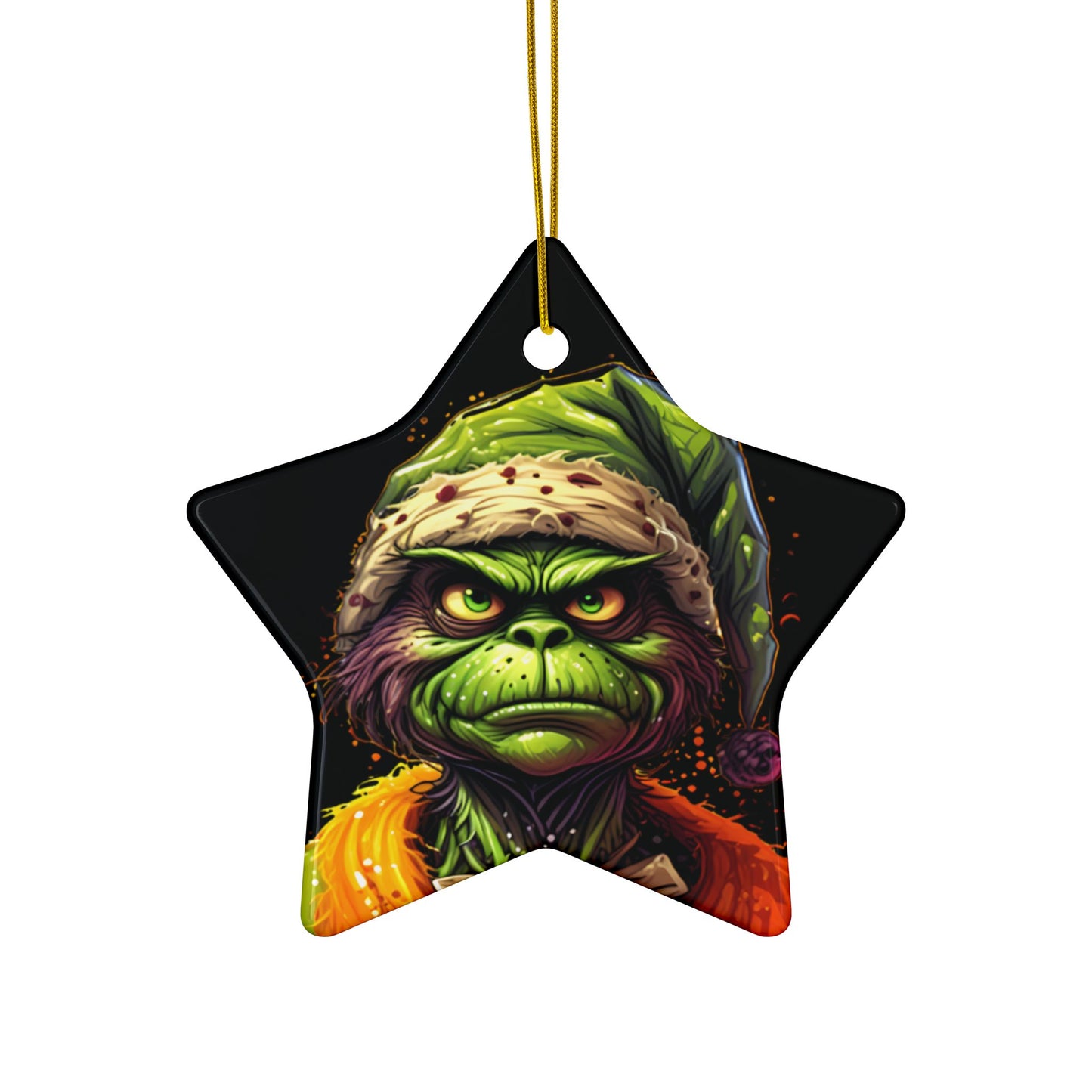 Grinch-Inspired Ceramic Ornament — Double-Sided Holiday Decoration