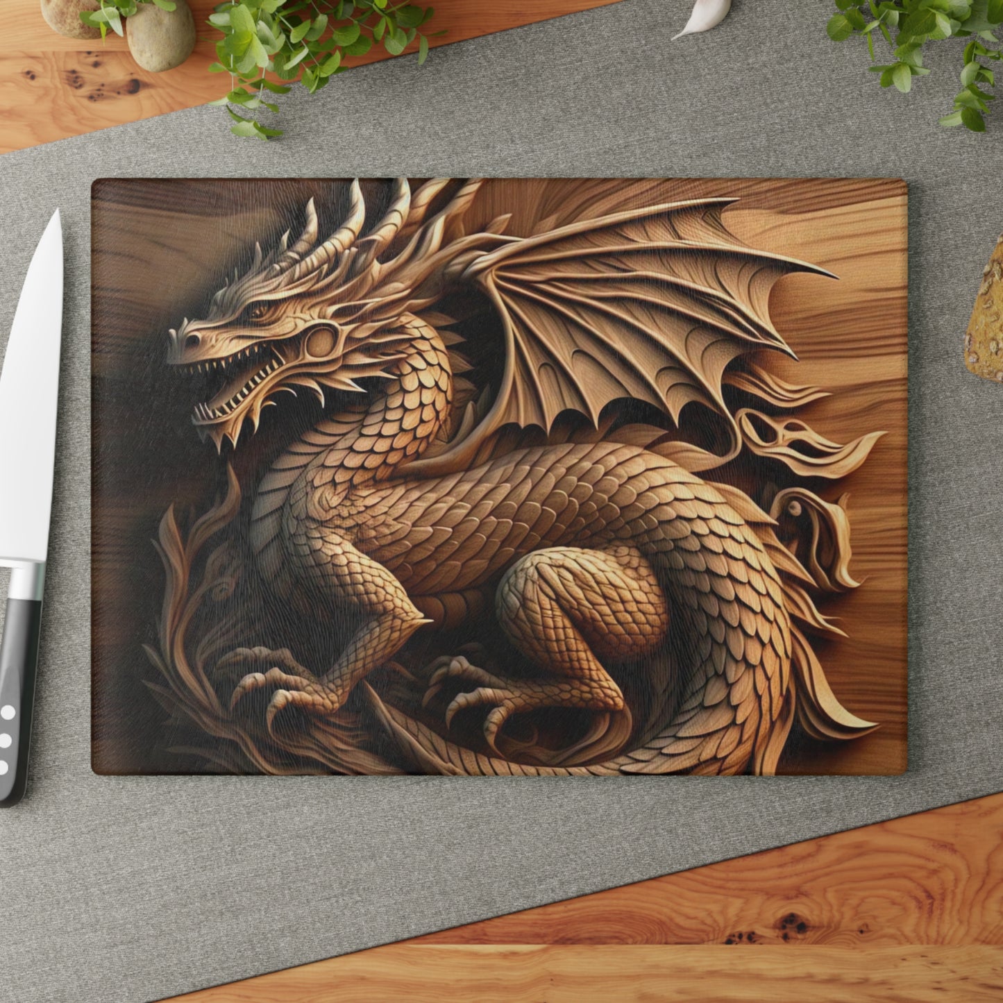Handcrafted Dragon Glass Cutting Board, Kitchen Decor, Unique Gift for Chefs, Dragon Lover's Gift, Culinary Art