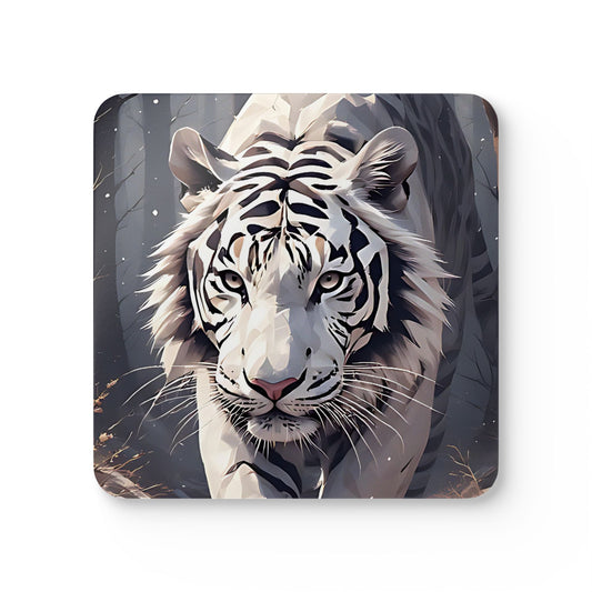 White Tiger Cork Coaster Set — Wildlife Drink Coasters, Rustic Home Bar & Gift