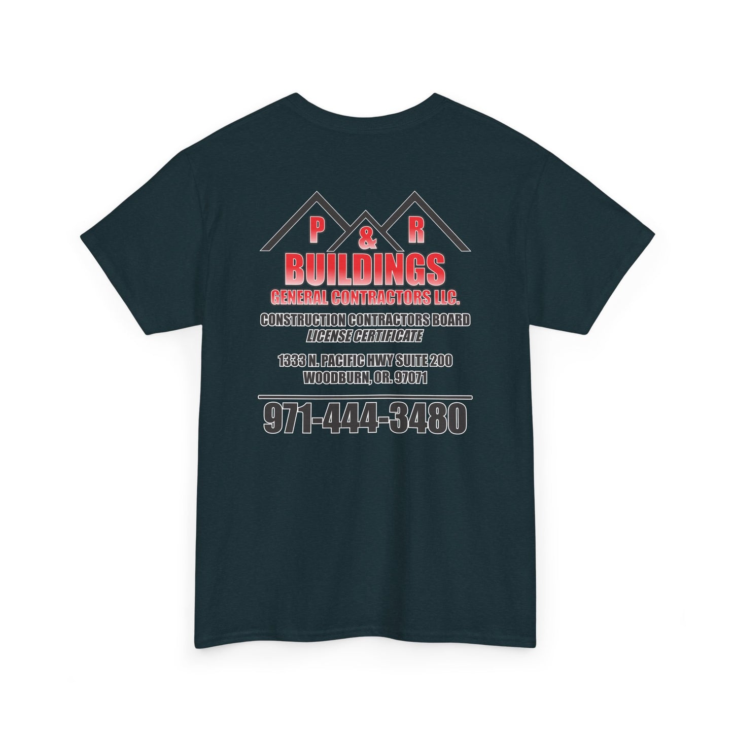 P&R BUILDINGS Logo Tee — Built Kings Contractor T‑Shirt (Phone & License Info on Back)