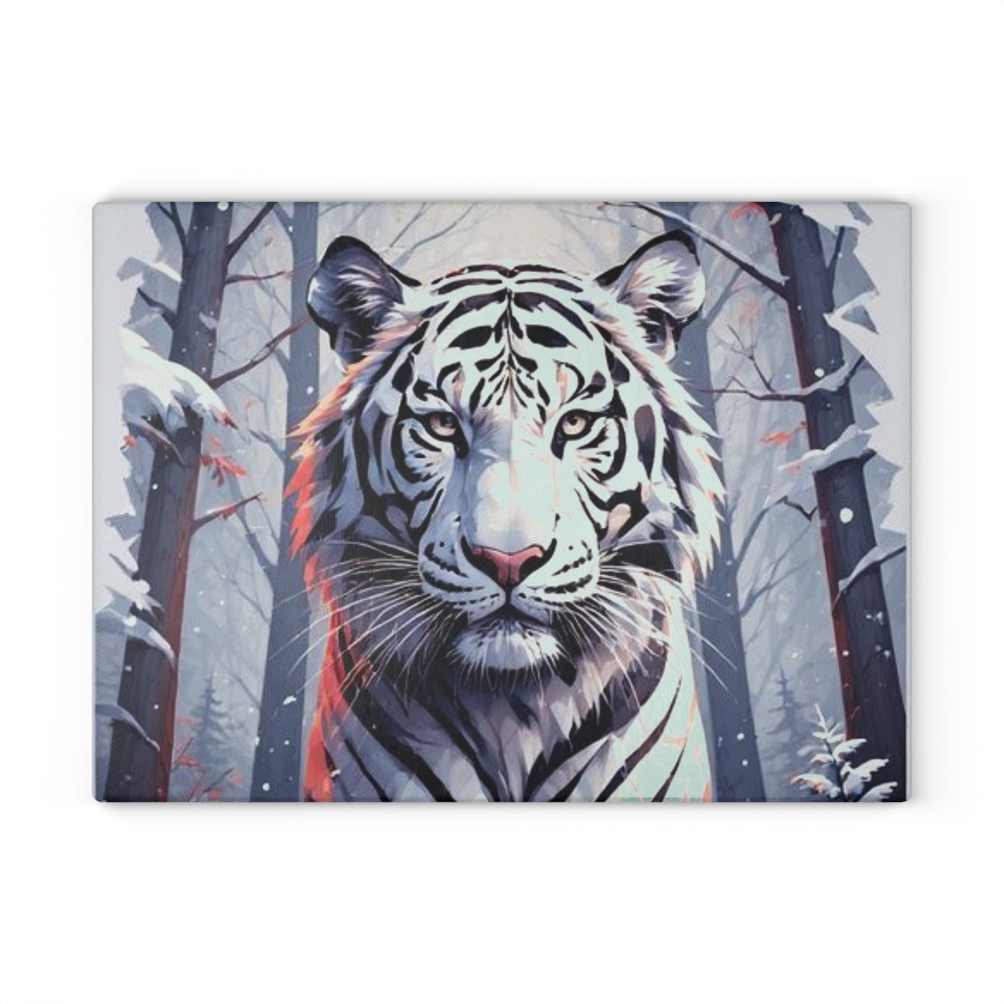White Tiger Winter Glass Cutting Board — Decorative Kitchen Chopping Board