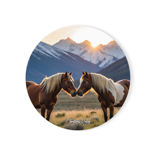 Christmas Valley themed Cork Back Coaster - Custom Print, Nature Decor, Home Gift, Equestrian Style, Personalized Coasters