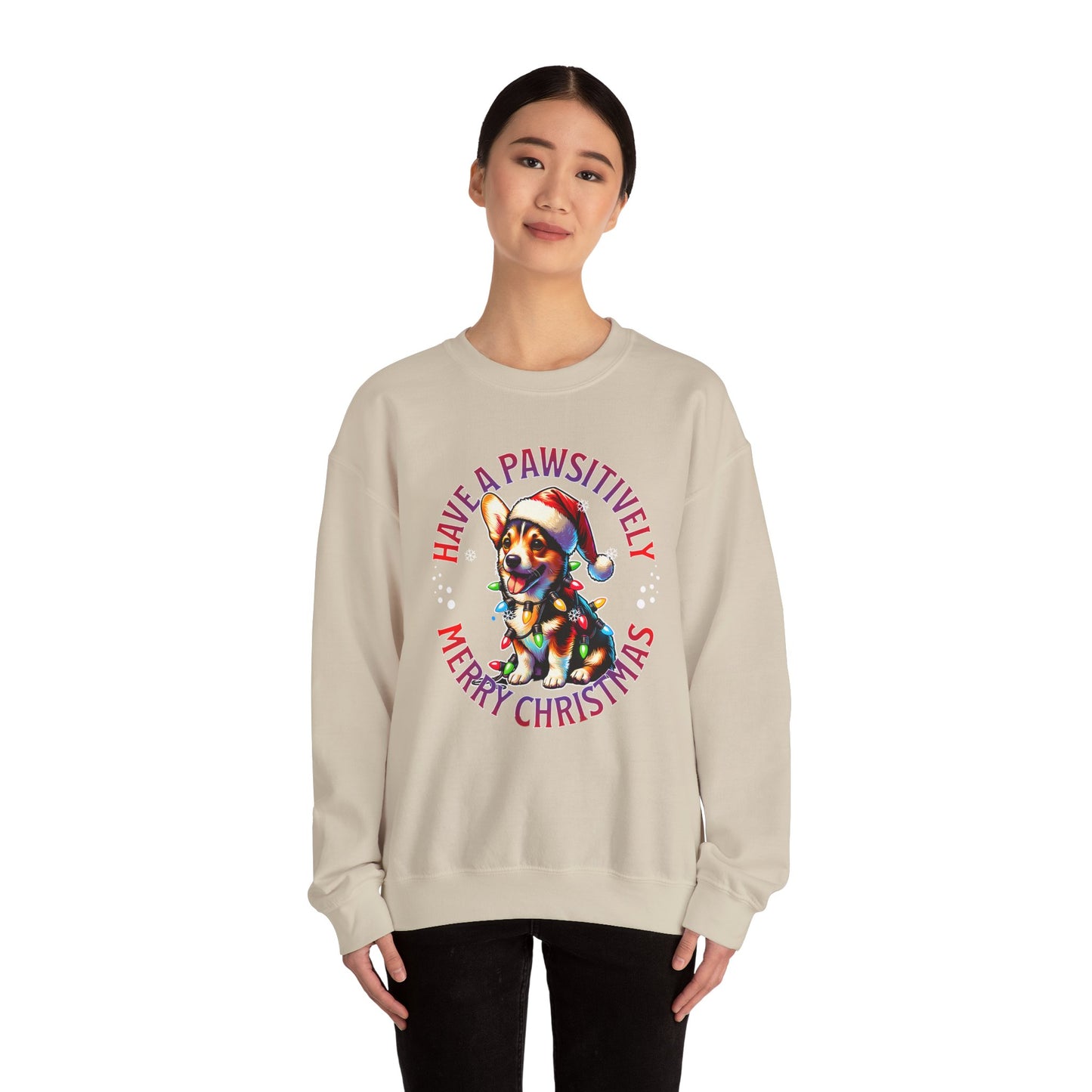 Christmas Corgi Sweatshirt — "Have a Pawsitively Merry Christmas" Holiday Crewneck