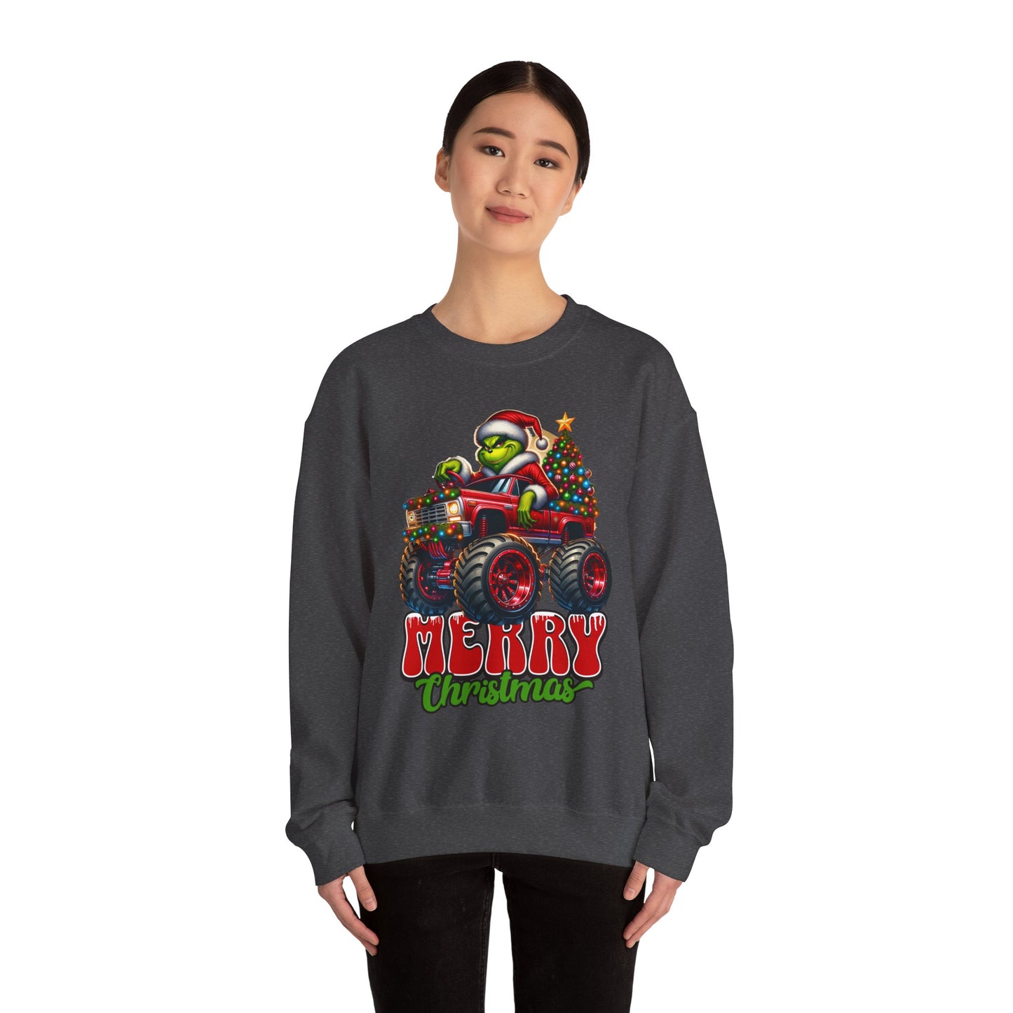 Christmas Monster Truck Sweatshirt — 'Merry Christmas' Grinch Driver Design