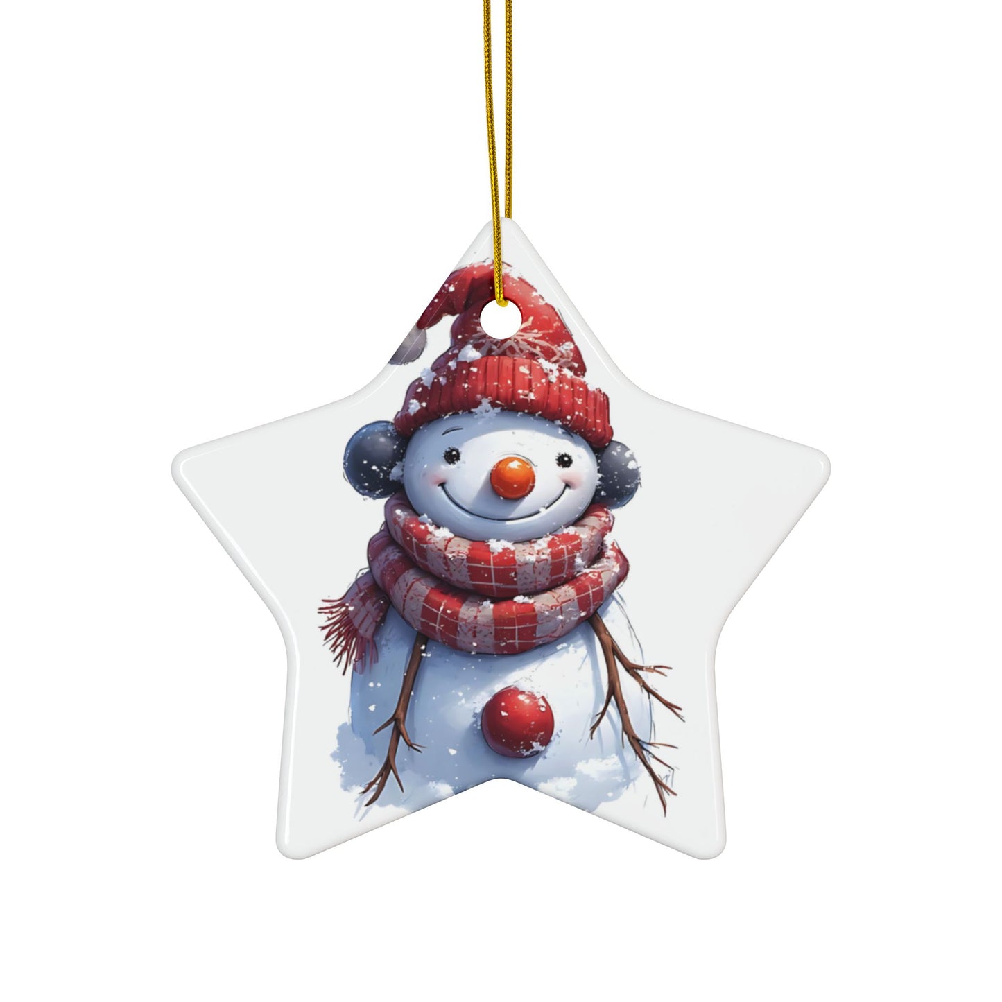 Snowman Ceramic Ornament — Double-Sided Christmas Tree Decoration