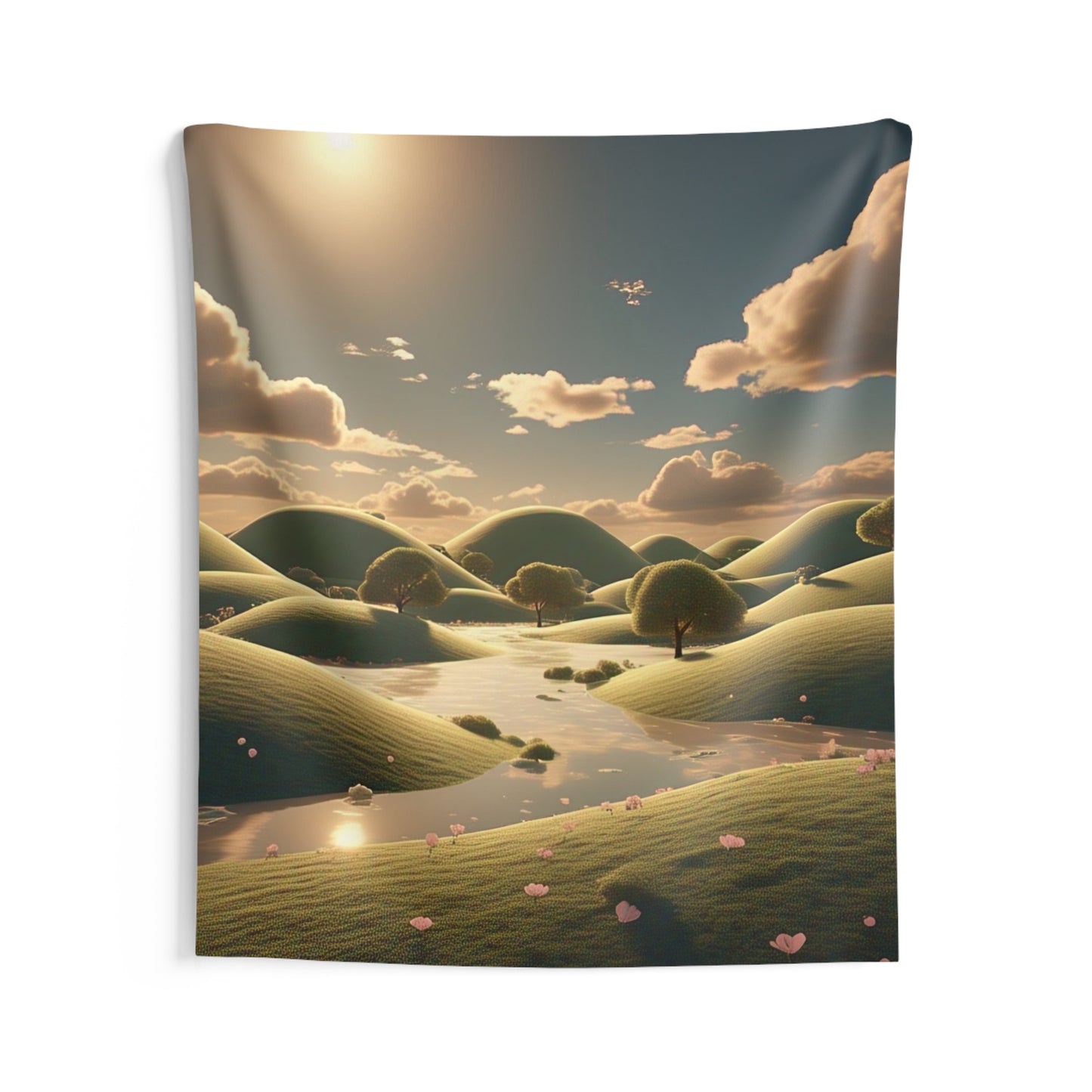 Scenic Hillside Tapestry — Serene Sunset Landscape Wall Art