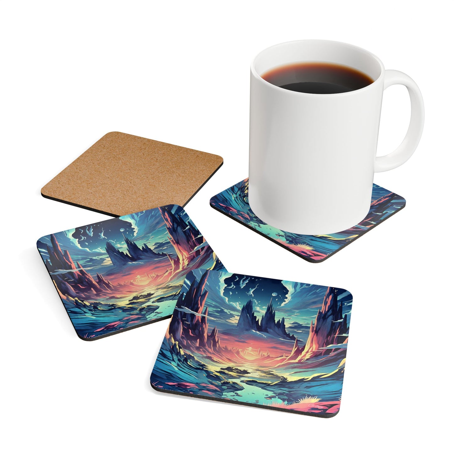 Vibrant Nature-Inspired Cork Coaster Set, Home Decor, Gift for Nature Lovers, Eco-Friendly Drink Coasters, Scenic Table Accents
