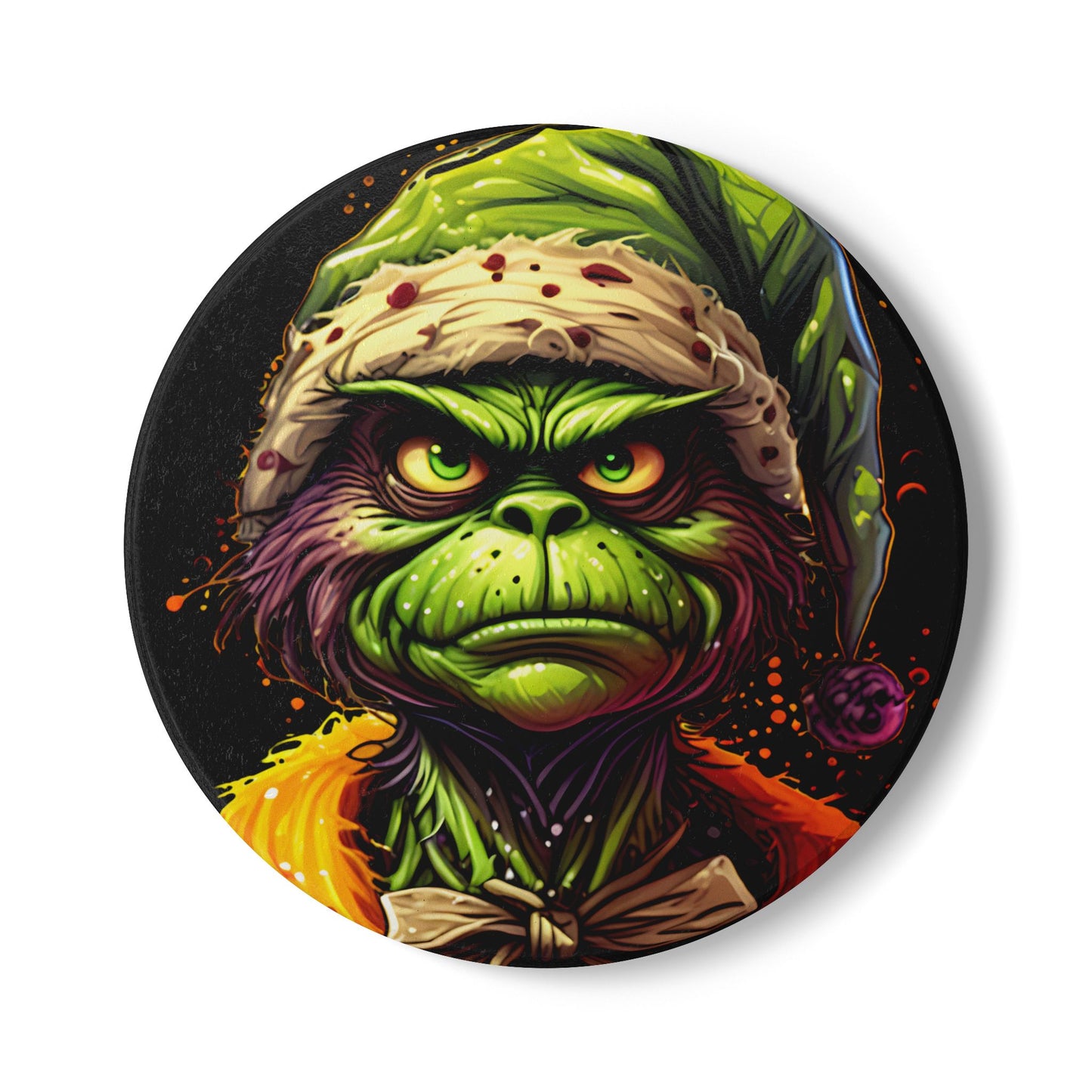 Grinch Horror Ceramic Coaster — Creepy Green Holiday Drink Mat