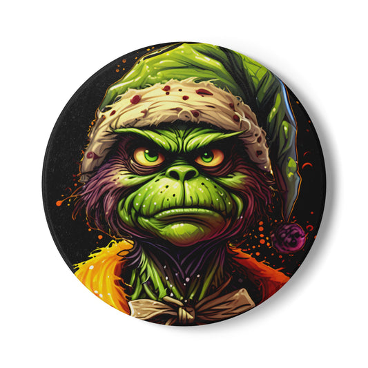 Grinch Horror Ceramic Coaster — Creepy Green Holiday Drink Mat
