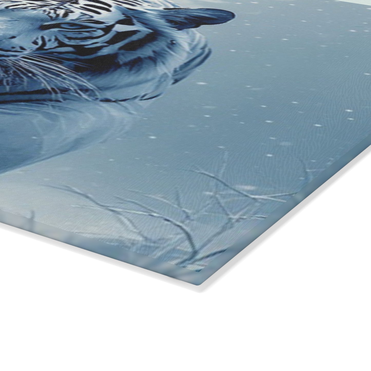 White Tiger Glass Cutting Board — Winter Wildlife Kitchen Decor