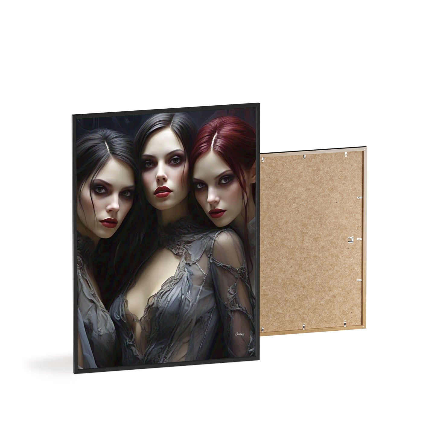 Eerie Fantasy Art Posters with Wooden Frame, Gothic Home Decor, Unique Wall Art, Gift for Art Lovers, Halloween Decoration, Witchy Style