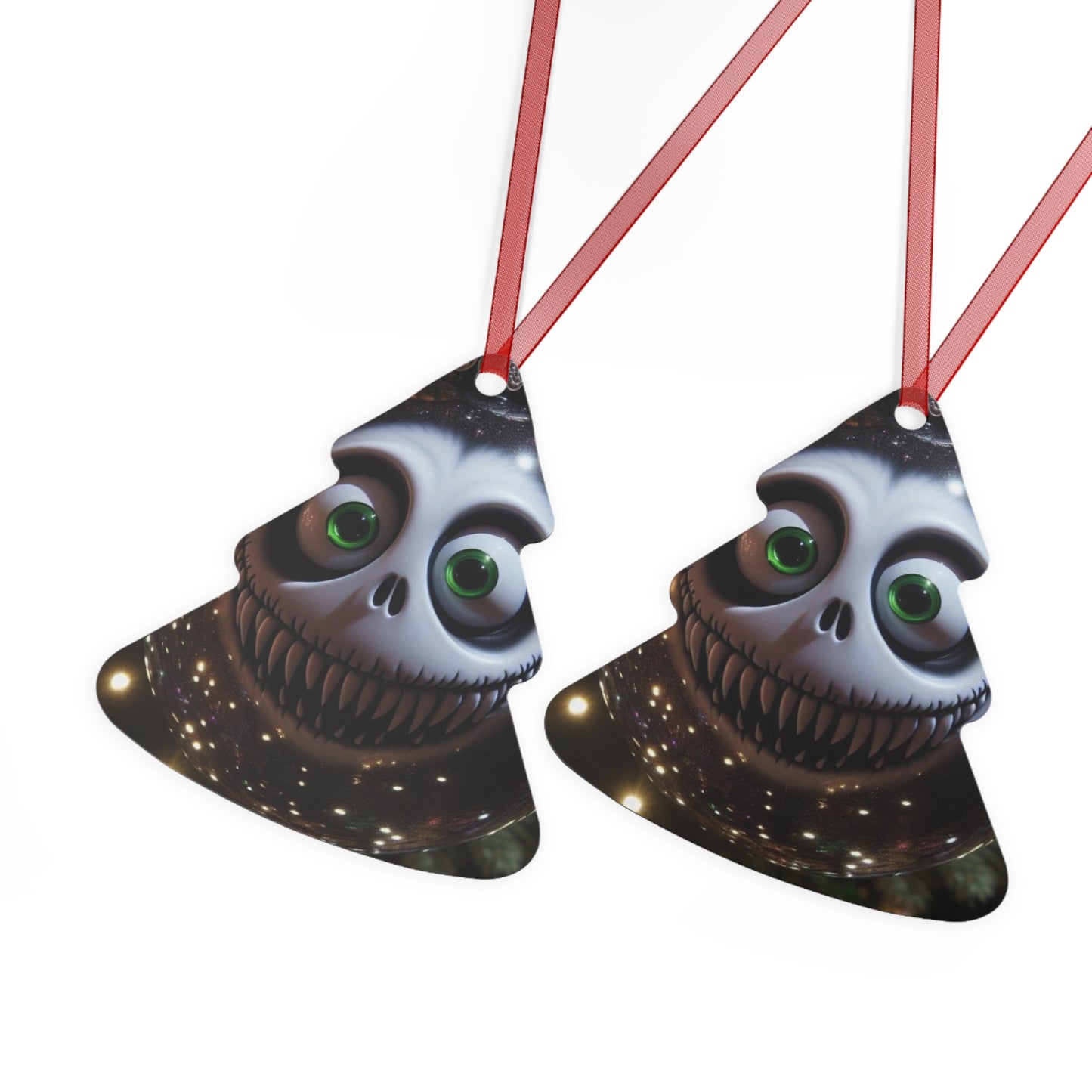 Creepy Smiling Skull Metal Ornament — Gothic Holiday Bell Decoration