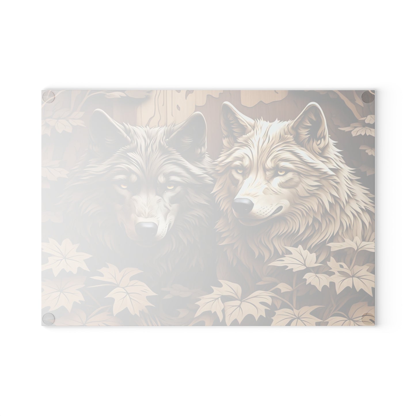 Wolf Family Glass Cutting Board, Kitchen Decor, Rustic Chopping Board, Gift for Nature Lovers, Wildlife Art, Home Cooking