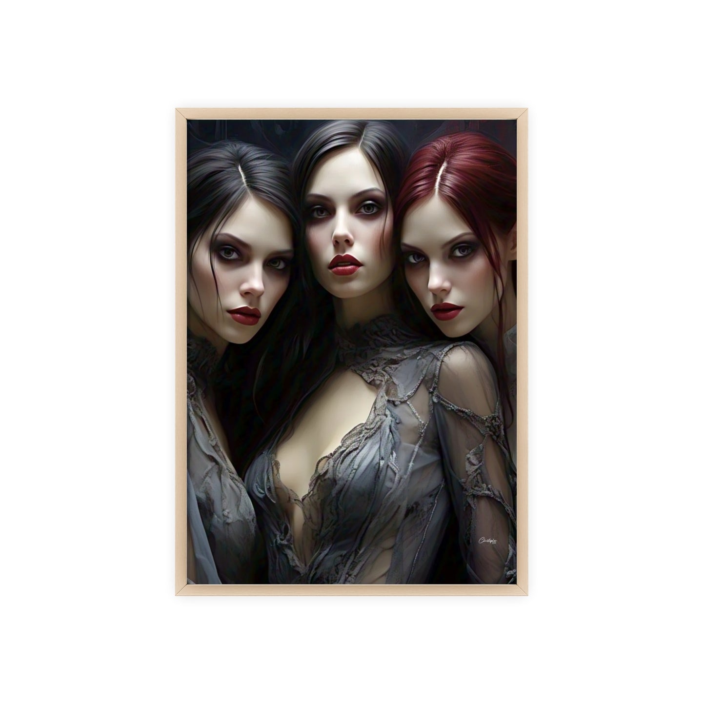 Eerie Fantasy Art Posters with Wooden Frame, Gothic Home Decor, Unique Wall Art, Gift for Art Lovers, Halloween Decoration, Witchy Style