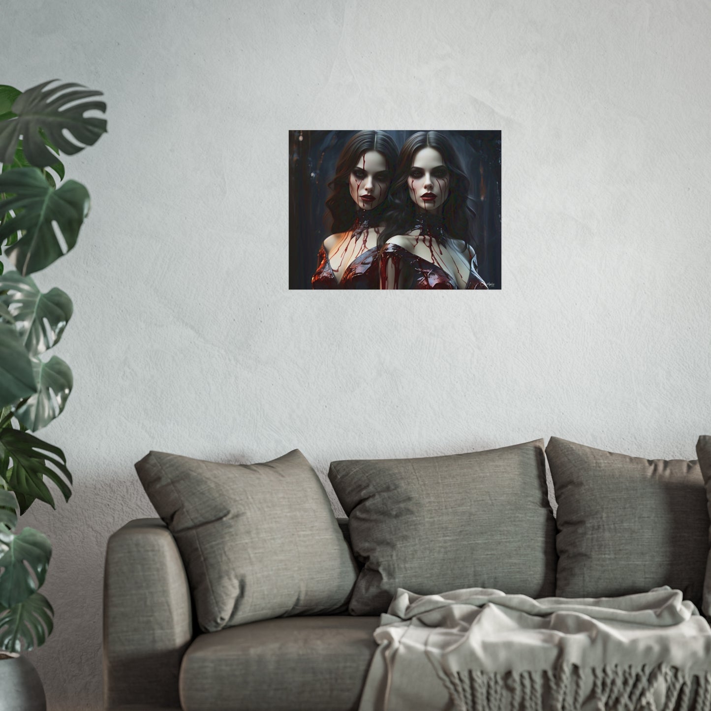 Vampire Sisters Fine Art Poster, Gothic Wall Art, Spooky Decor, Horror Home Decor, Blood Art Print, Dark Aesthetic Print