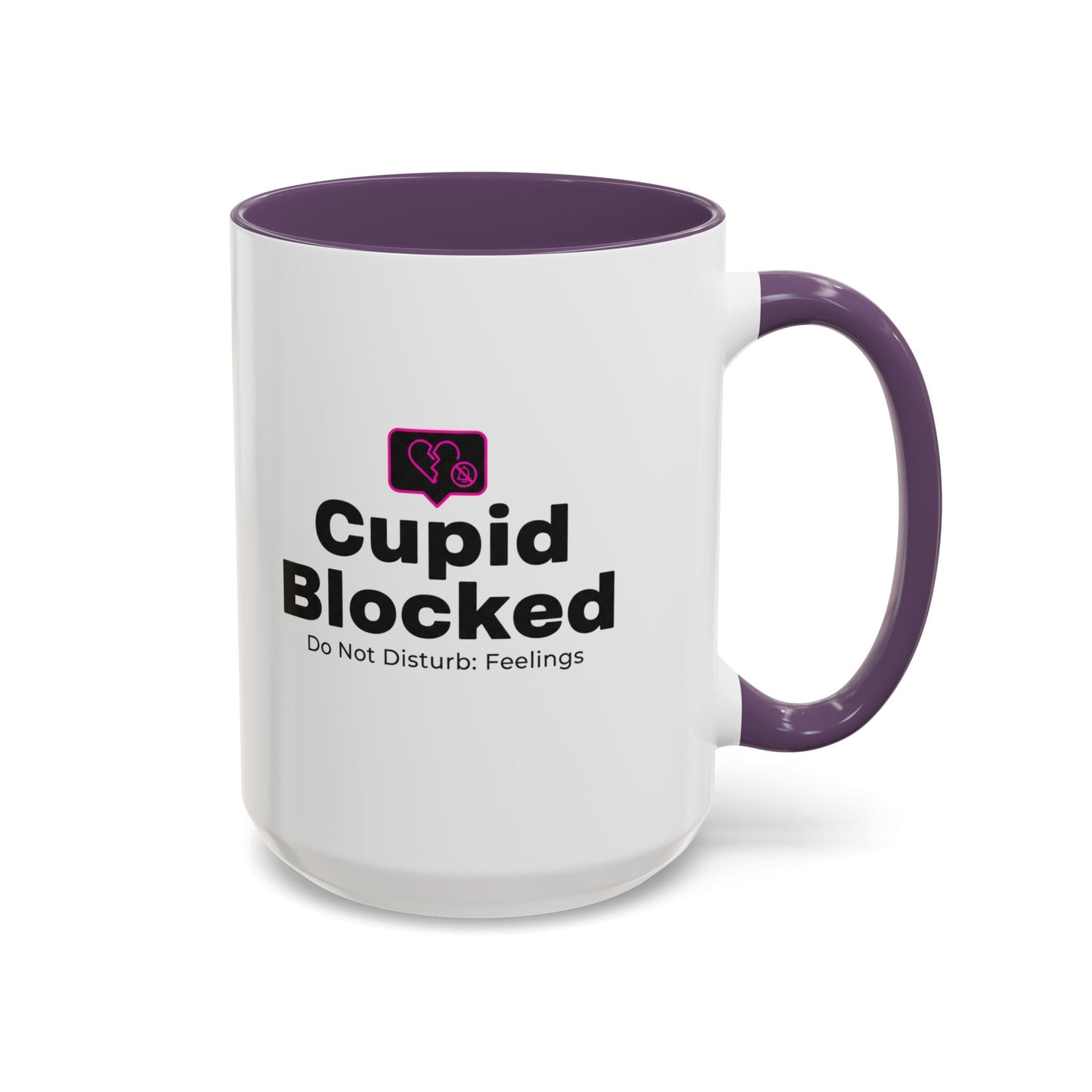 Cupid Blocked Accent Coffee Mug — 'Do Not Disturb: Feelings' Funny Anti-Valentine Gift