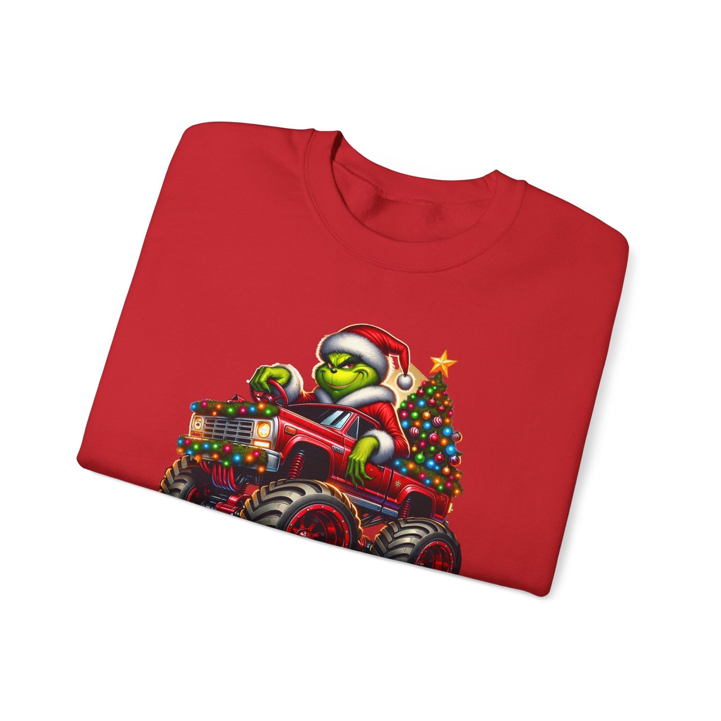 Christmas Monster Truck Sweatshirt — 'Merry Christmas' Grinch Driver Design
