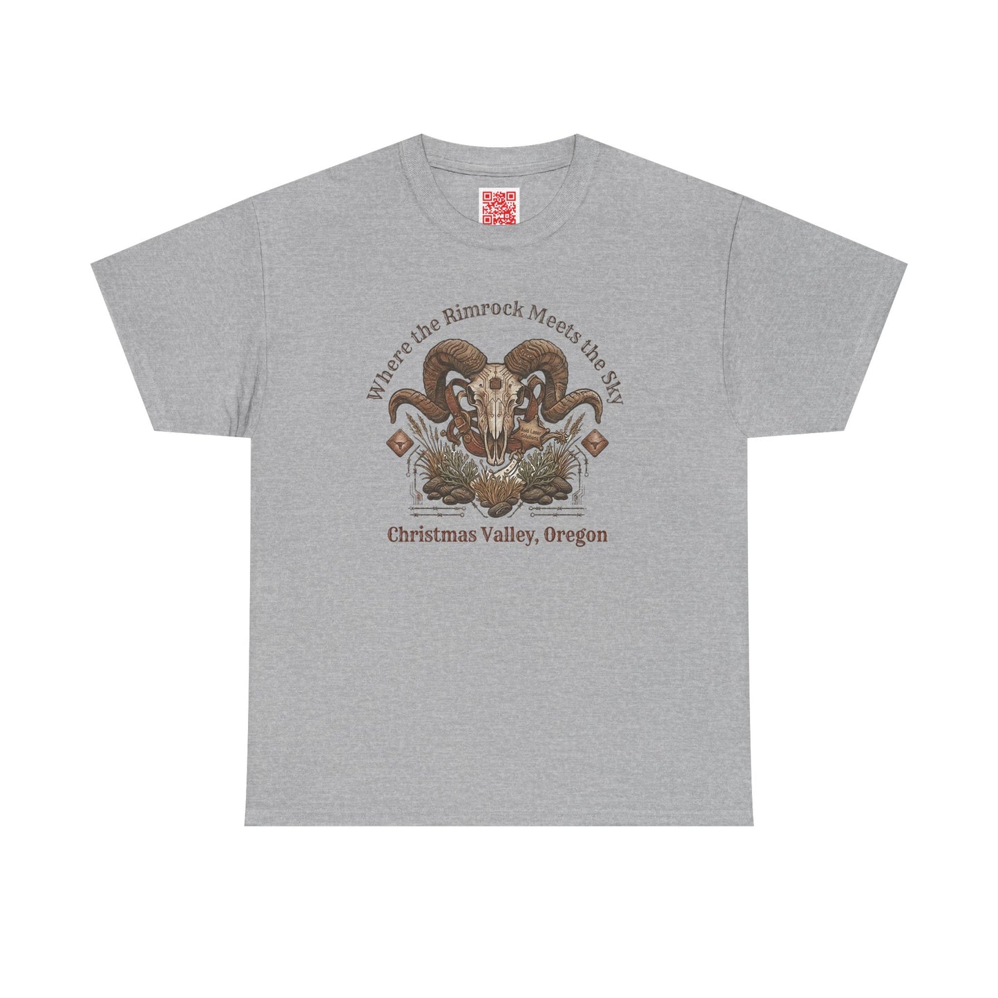 Ram Skull Graphic Tee Double Sided no background on the Back — Christmas Valley, Oregon Vintage Western T-Shirt