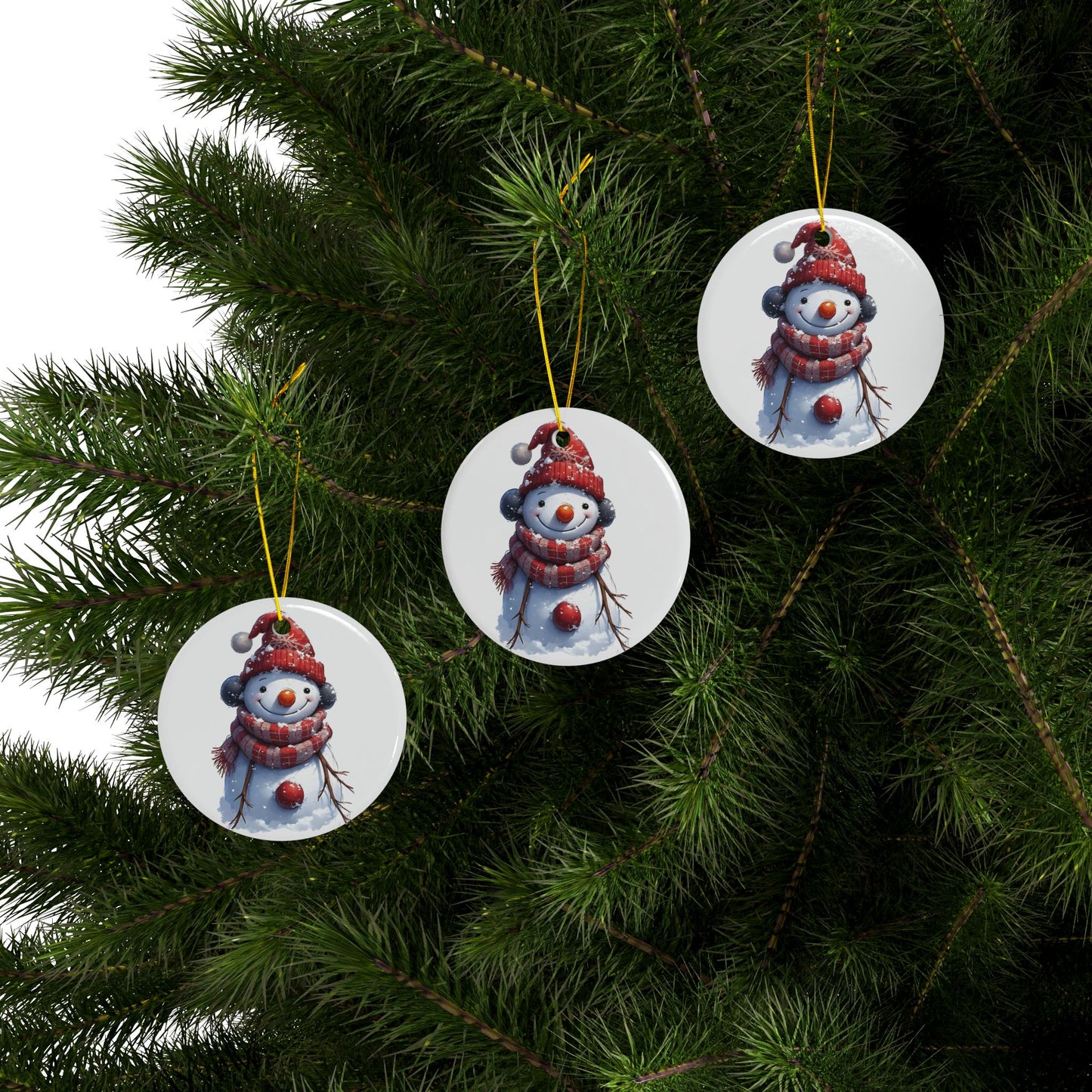 Snowman Ceramic Ornament — Double-Sided Christmas Tree Decoration