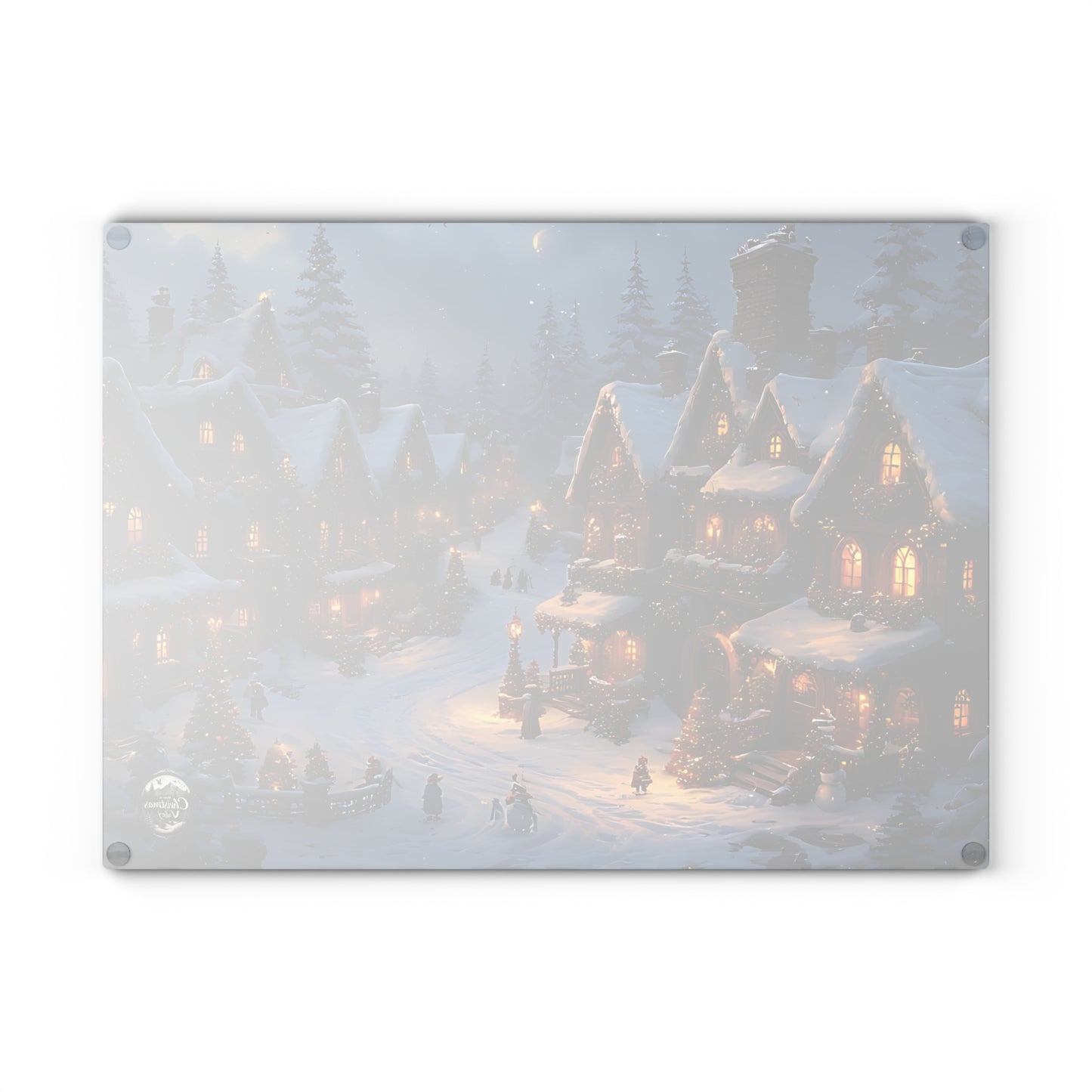 Winter Scene Glass Cutting Board | Holiday Kitchen Decor, Snowy Village Board, Christmas Gift, Cooking Accessory, Festive Home Decor