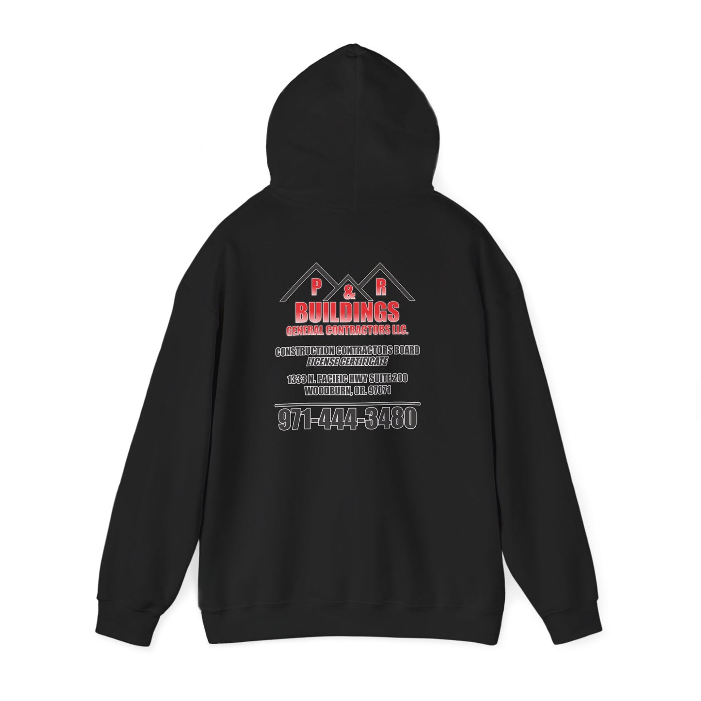 P&R Buildings Logo Hoodie — Custom Contractor License & Phone Number