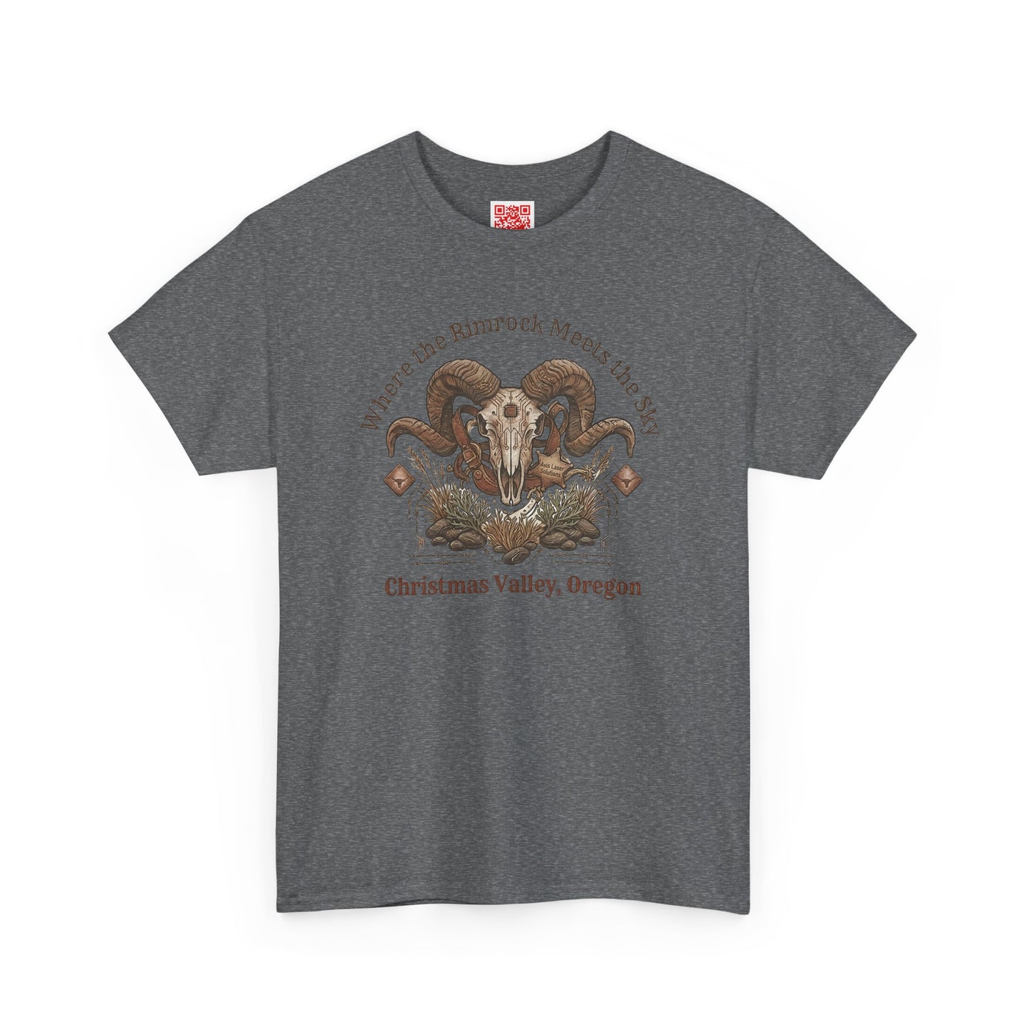 Ram Skull Graphic Tee Double Sided no background on the Back — Christmas Valley, Oregon Vintage Western T-Shirt