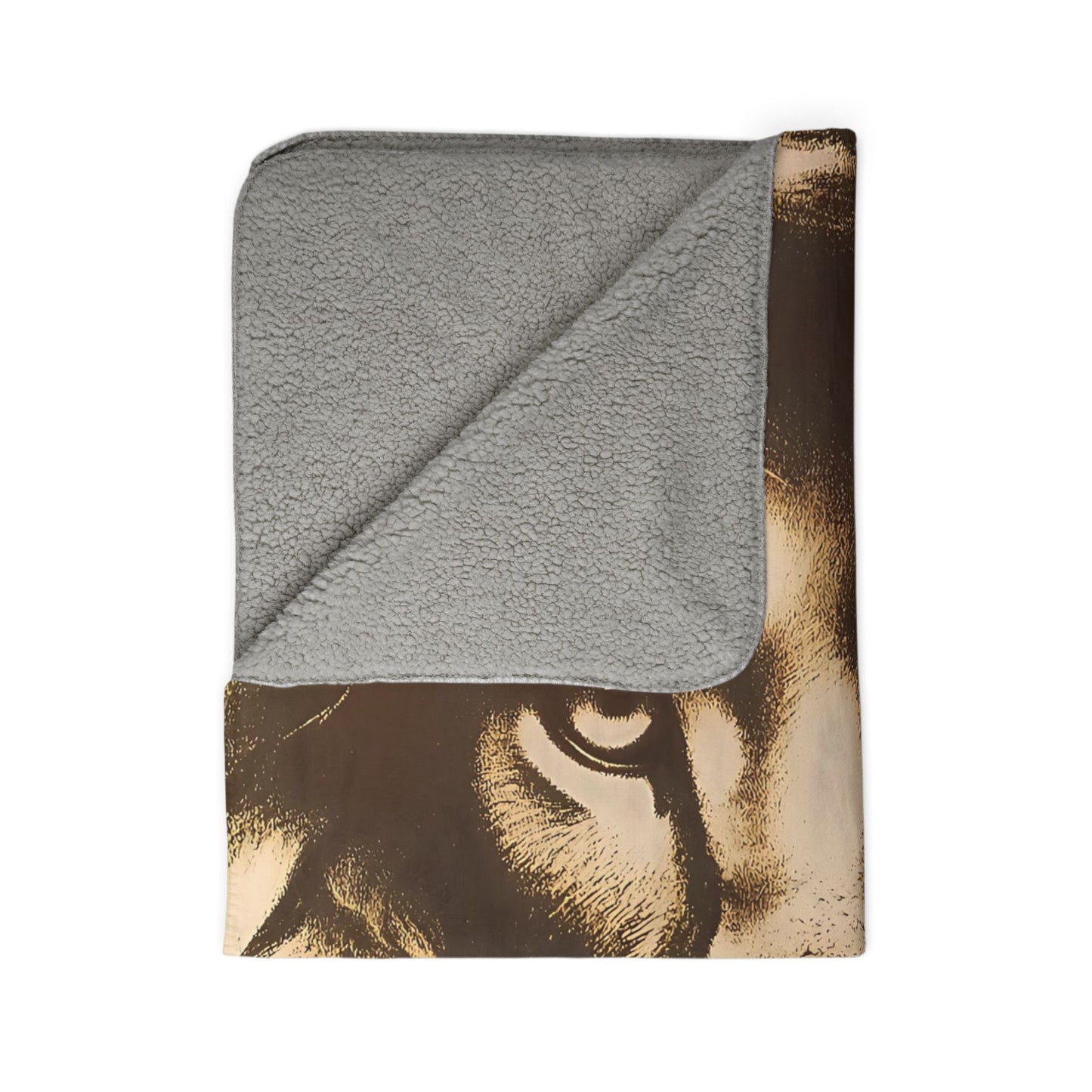 Laser Engraved Original Art Lion Print Fleece Sherpa Blanket, Cozy Lion Throw Blanket, Gift for Animal Lovers, Home Decor, Winter Warmth, Safari Style, Bed and Sofa