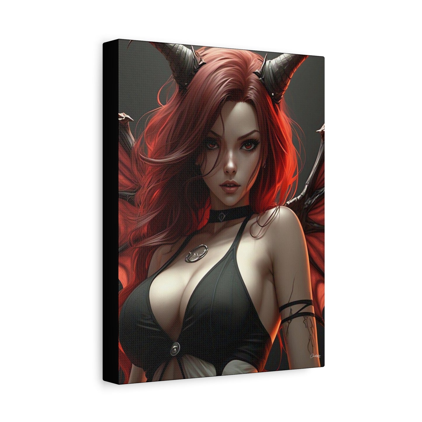 Gothic Fantasy Canvas Art, Demon Girl Wall Decor, Unique Home Decor, Gift for Her, Halloween or Birthday Gift